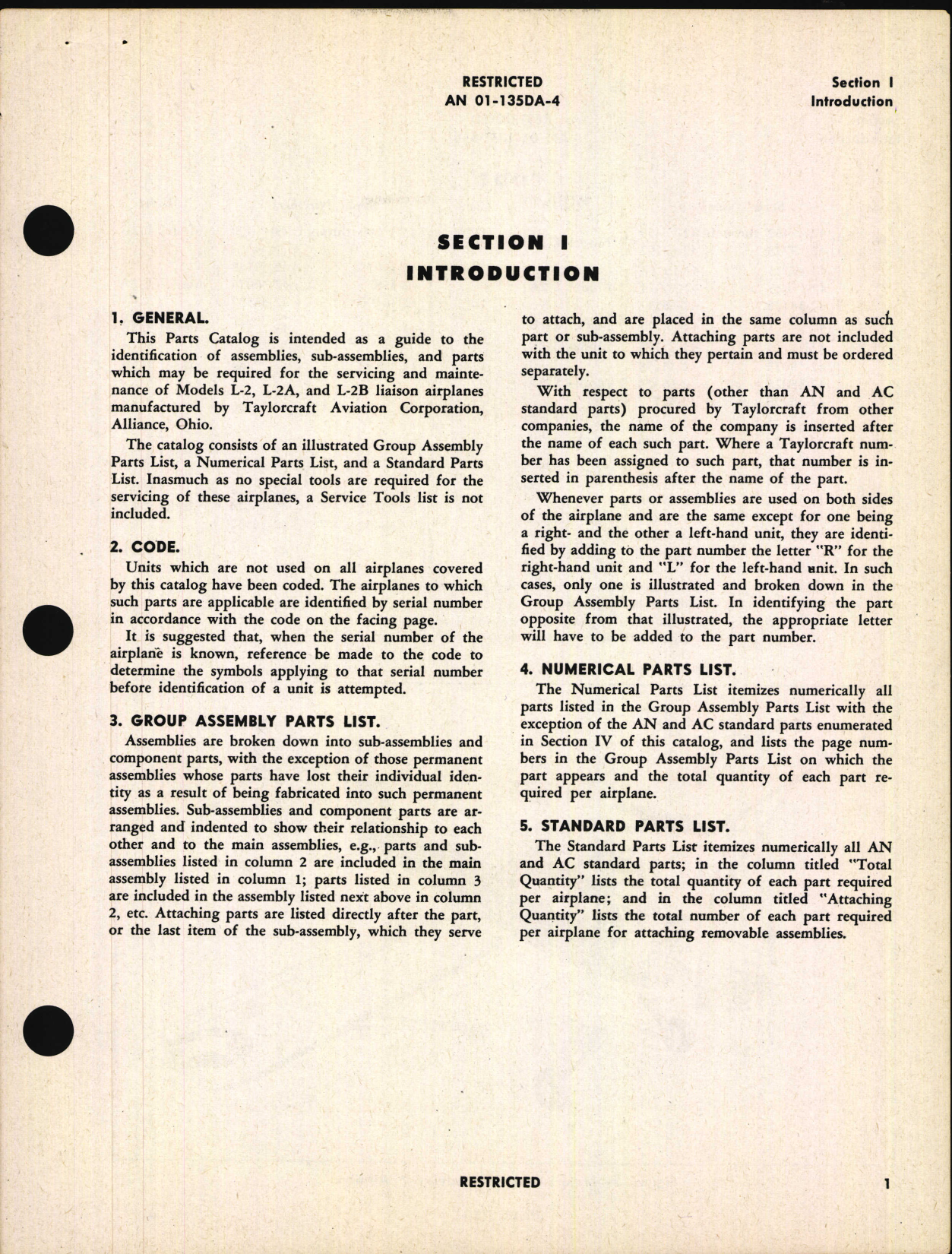 Sample page 5 from AirCorps Library document: Parts Catalog for Models L-2, L-2A, and L-2B