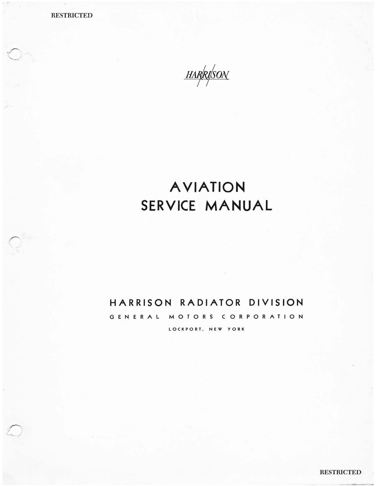 Sample page 1 from AirCorps Library document: Service Manual for Harrison Oil Coolers and Valves
