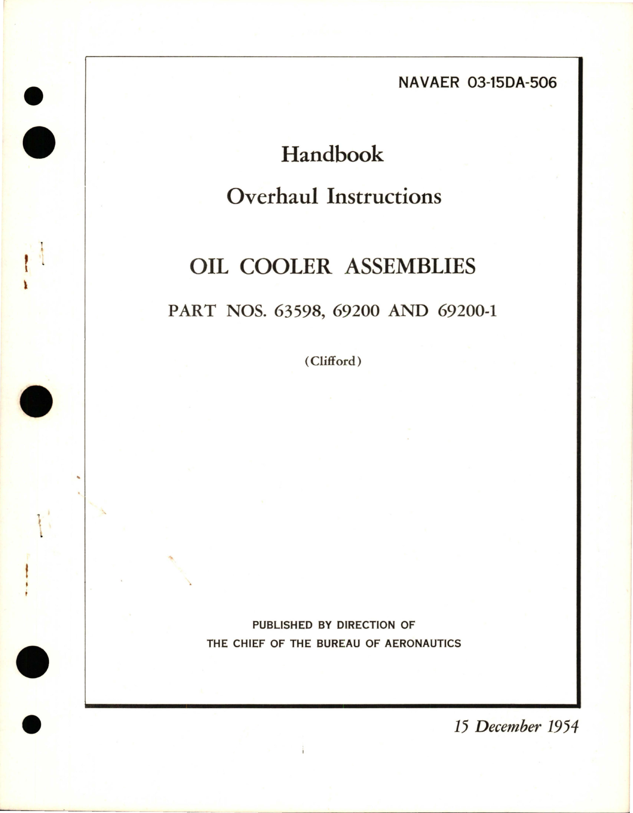 Sample page 1 from AirCorps Library document: Overhaul Instructions for Oil Cooler Assemblies - Parts 63598, 69200, and 69200-1