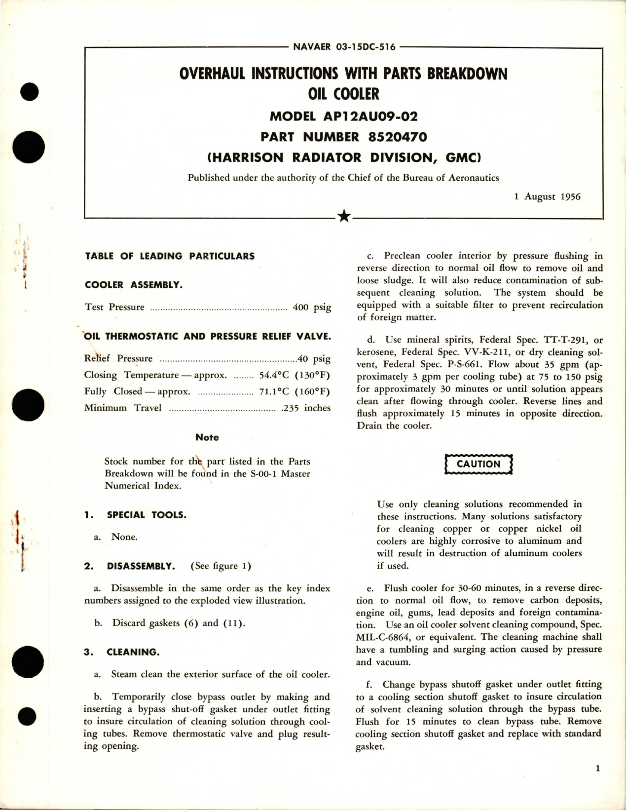 Sample page 1 from AirCorps Library document: Overhaul Instructions with Parts for Oil Cooler Assembly - Model AP28AU18-01 - Part 8520944