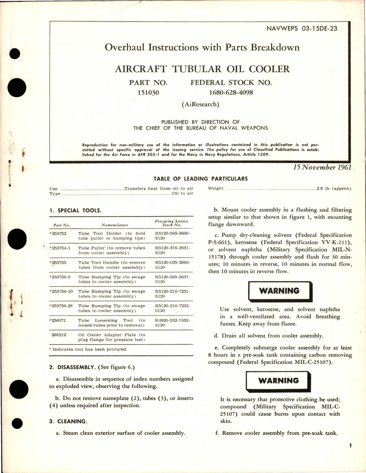 Sample page 1 from AirCorps Library document: Overhaul Instructions with Parts Breakdown for Tubular Oil Cooler - Part 151030