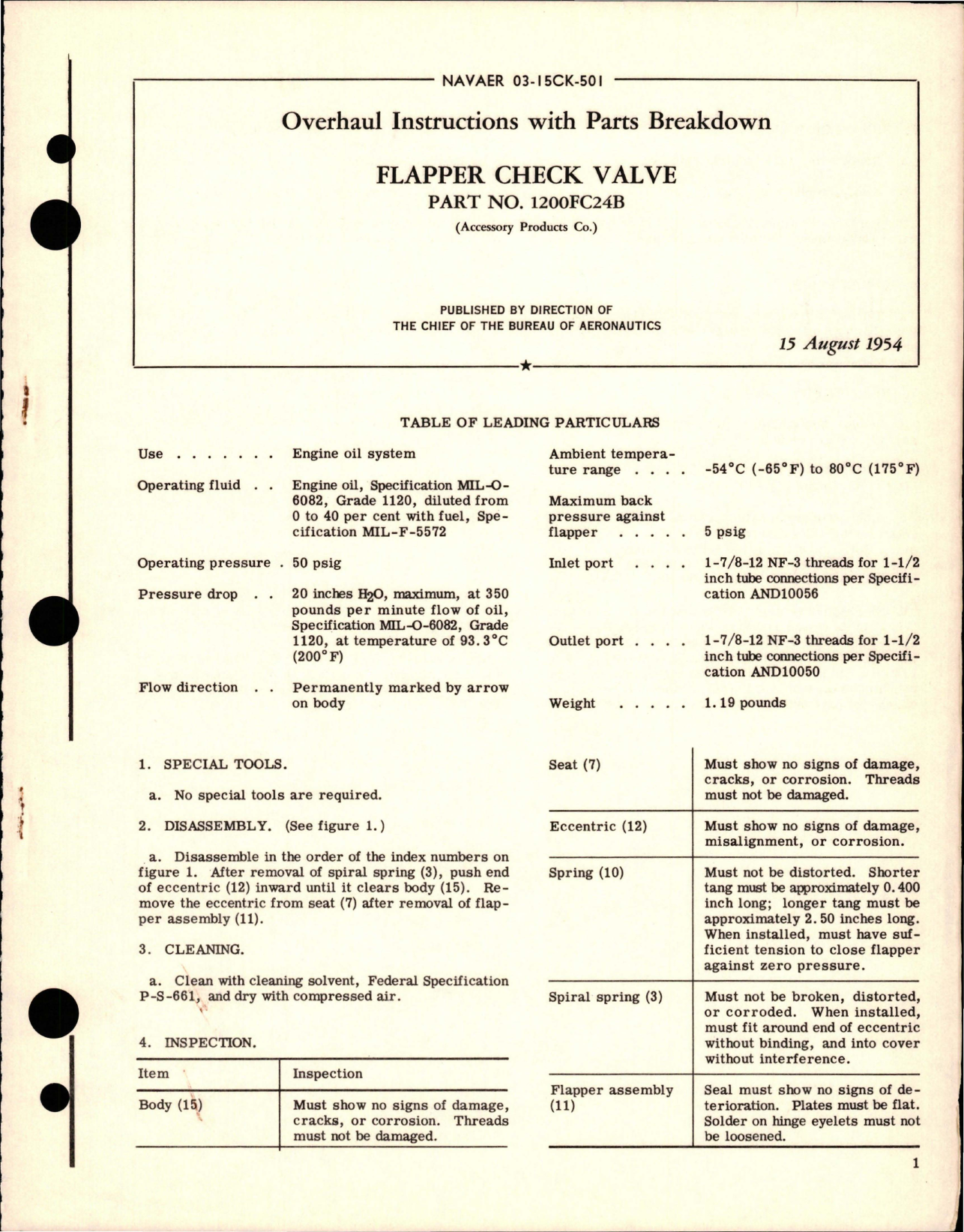 Sample page 1 from AirCorps Library document: Overhaul Instructions with Parts Breakdown for Flapper Check Valve - Part 1200FC24B
