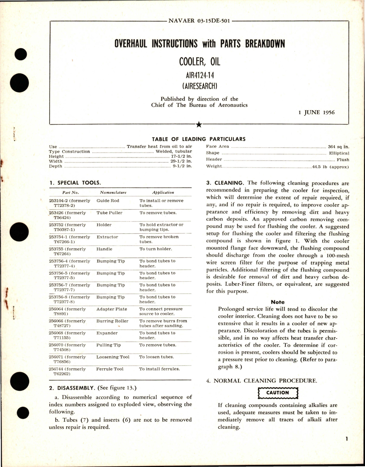 Sample page 1 from AirCorps Library document: Overhaul Instructions with Parts Breakdown for Oil Cooler - AIR4124-14