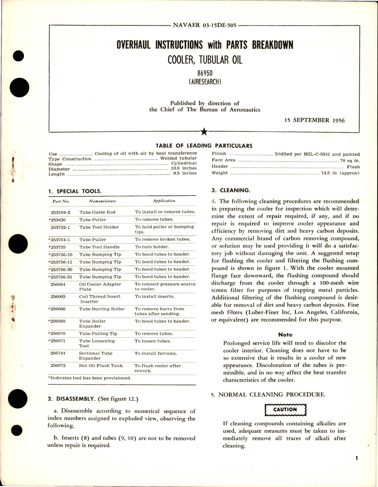 Sample page 1 from AirCorps Library document: Overhaul Instructions with Parts Breakdown for Tubular Oil Cooler - 86950