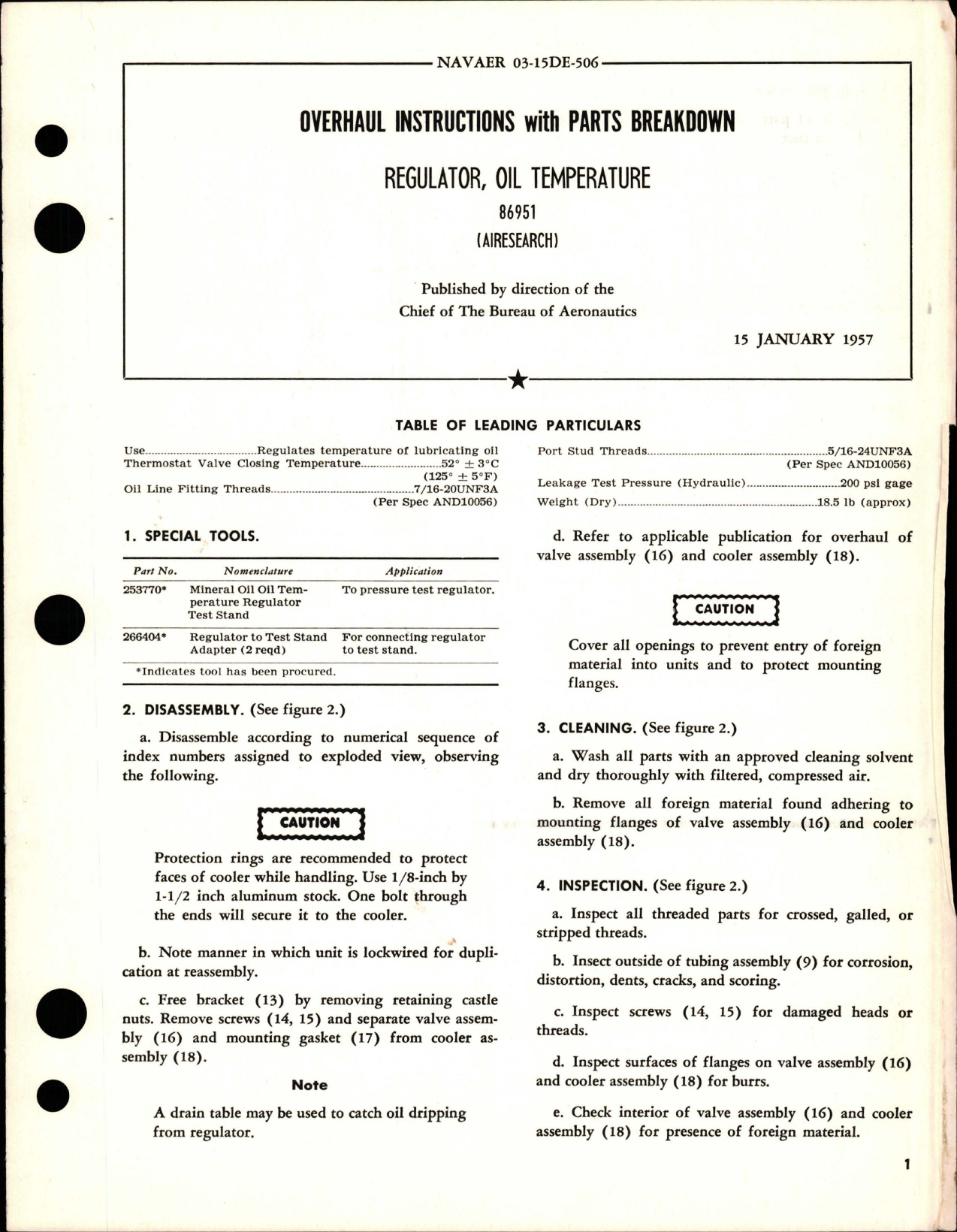 Sample page 1 from AirCorps Library document: Overhaul Instructions with Parts Breakdown for Oil Temperature Regulator - 86951