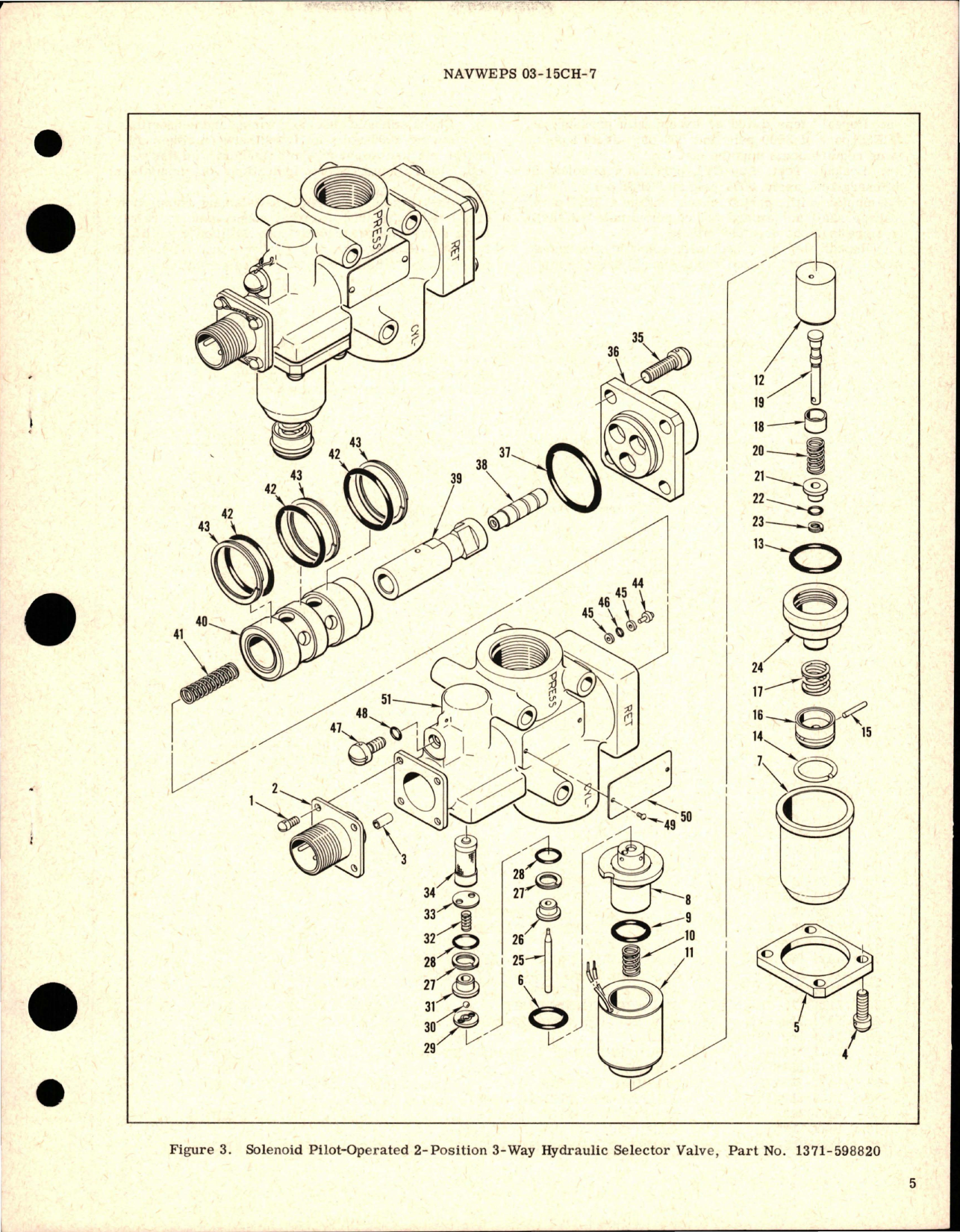 Sample page 5 from AirCorps Library document: Overhaul Instructions with Parts Breakdown for Solenoid Pilot Operated 2 Position 3 way Hydraulic Selector Valve - Part 1371-598820