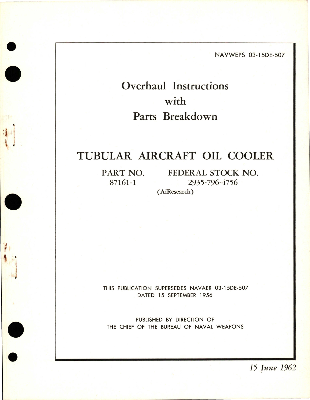 Sample page 1 from AirCorps Library document: Overhaul Instructions with Parts Breakdown for Tubular Oil Cooler - Part 87161-1