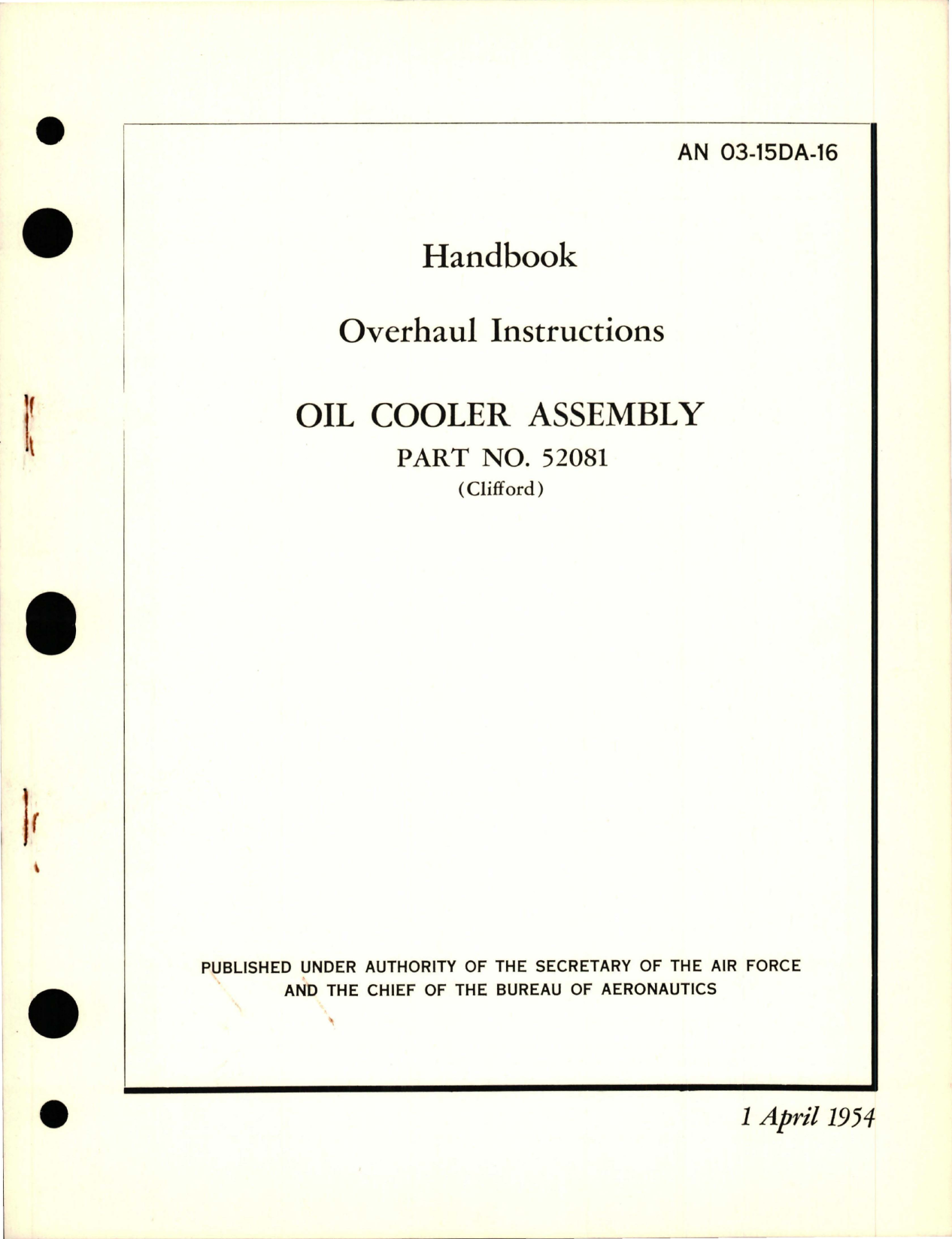 Sample page 1 from AirCorps Library document: Overhaul Instructions for Oil Cooler Assembly - Part 52081