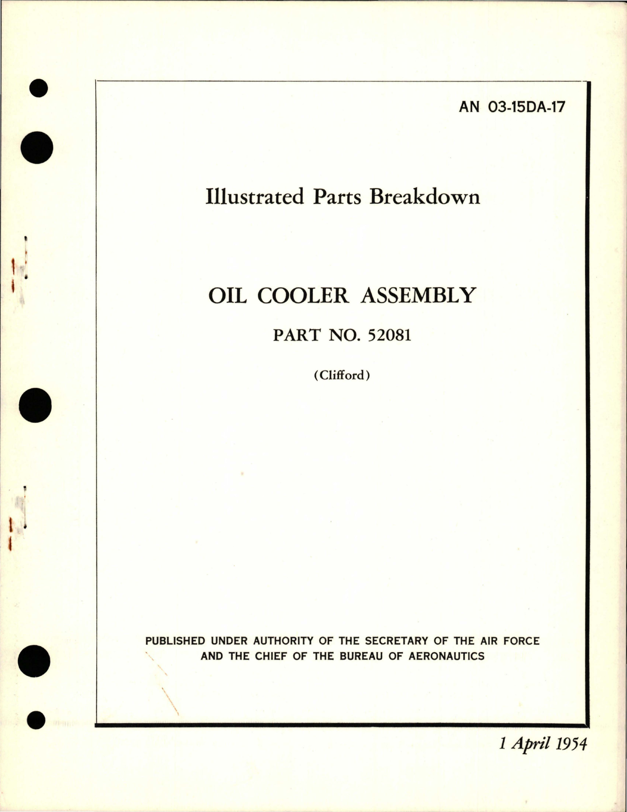 Sample page 1 from AirCorps Library document: Illustrated Parts Breakdown for Oil Cooler Assembly - Part 52081