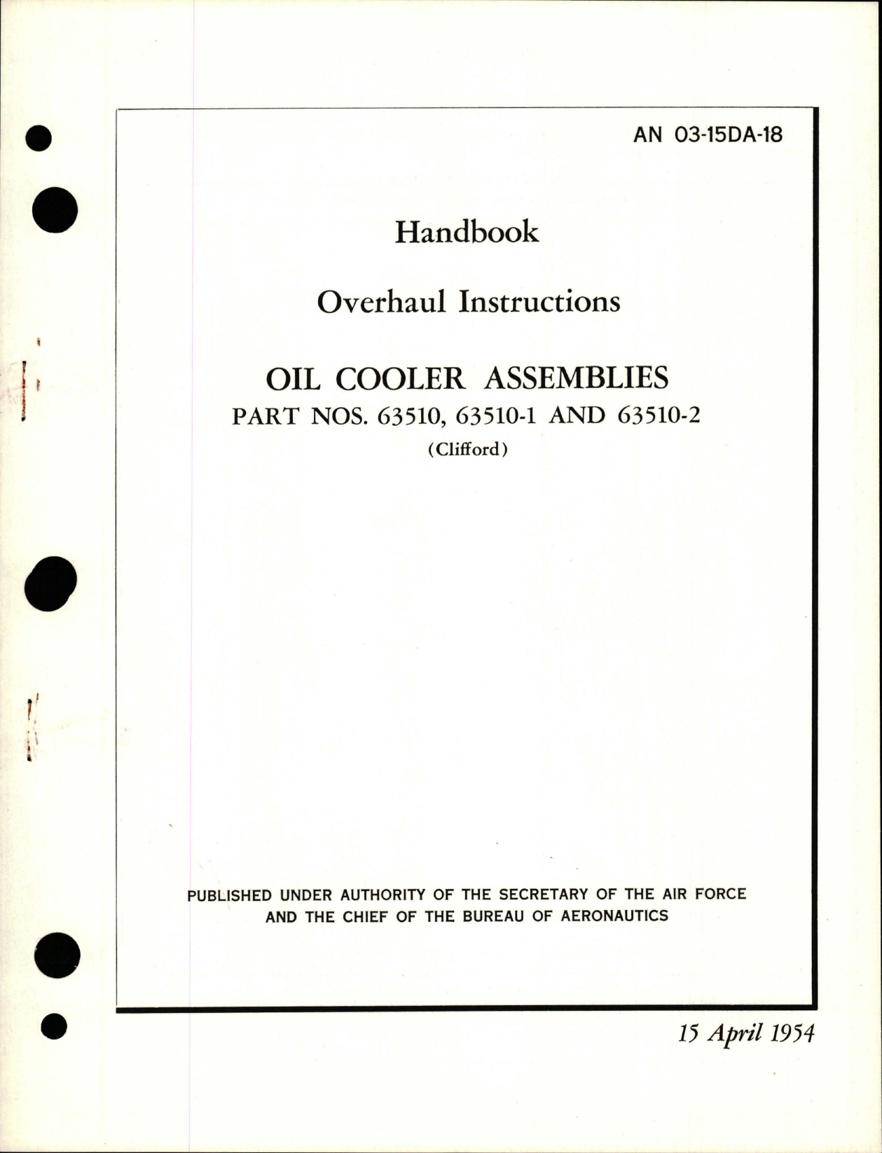 Sample page 1 from AirCorps Library document: Overhaul Instructions for Oil Cooler Assemblies - Parts 63510, 63510-1, and 63510-2