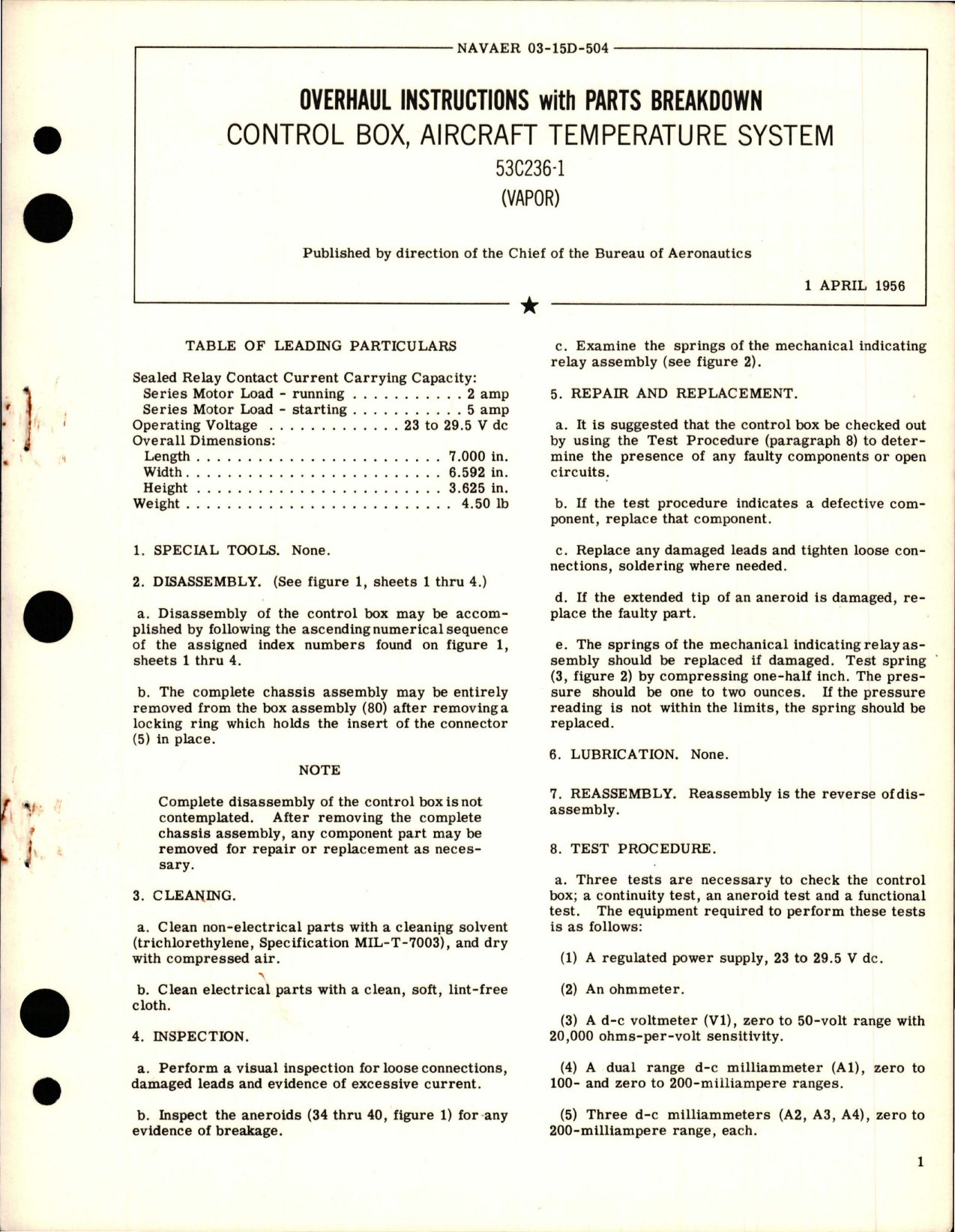 Sample page 1 from AirCorps Library document: Overhaul Instructions with Parts for Temperature System Control Box - 53C236-1