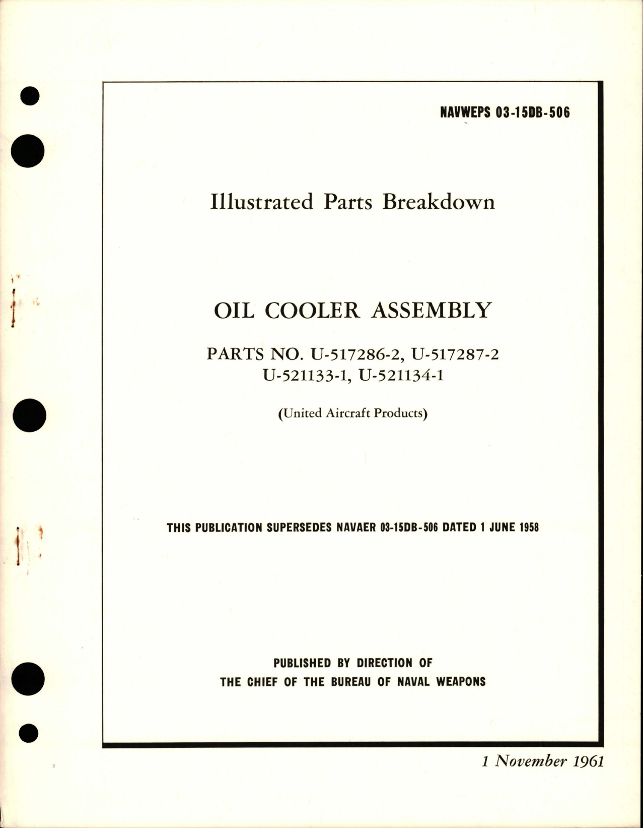 Sample page 1 from AirCorps Library document: Illustrated Parts Breakdown for Oil Cooler Assembly - Parts U-517286-2, U-517287-2, U-521133-1, and U-521134-1