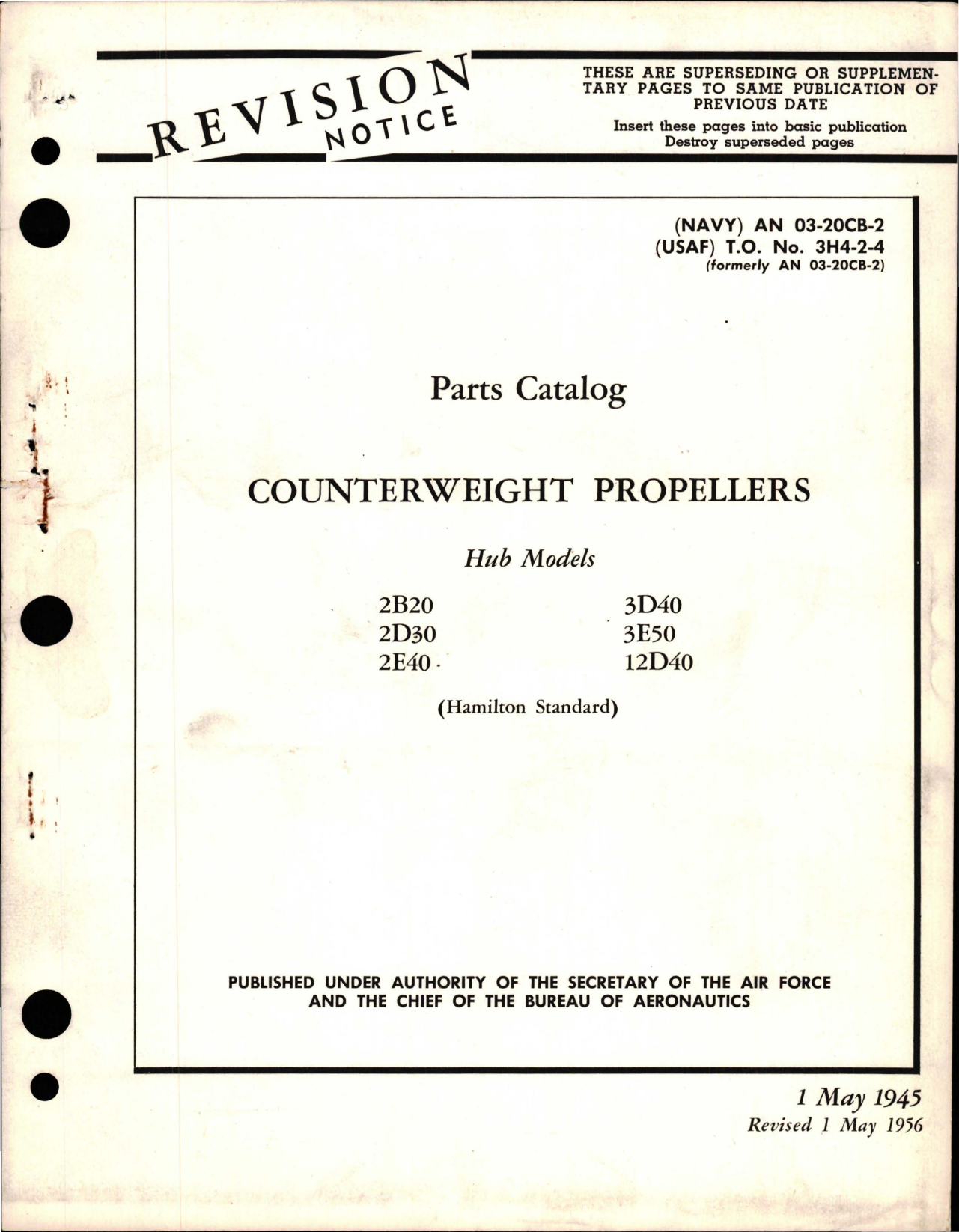 Sample page 1 from AirCorps Library document: Parts Catalog for Counterweight Propellers - Models 2B20, 2D30, 2E40, 3D40, 3E50, and 12D40