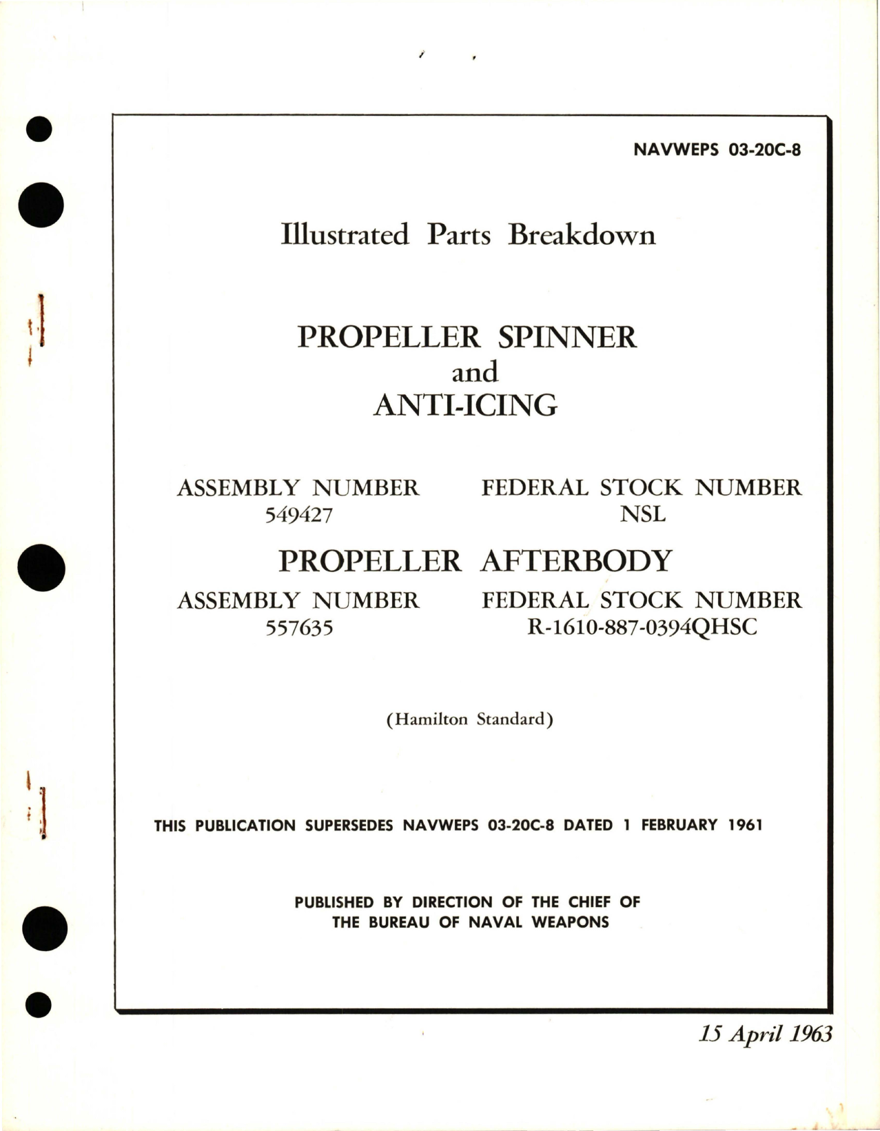 Sample page 1 from AirCorps Library document: Illustrated Parts Breakdown for Propeller Spinner, Anti-Icing and Propeller Afterbody