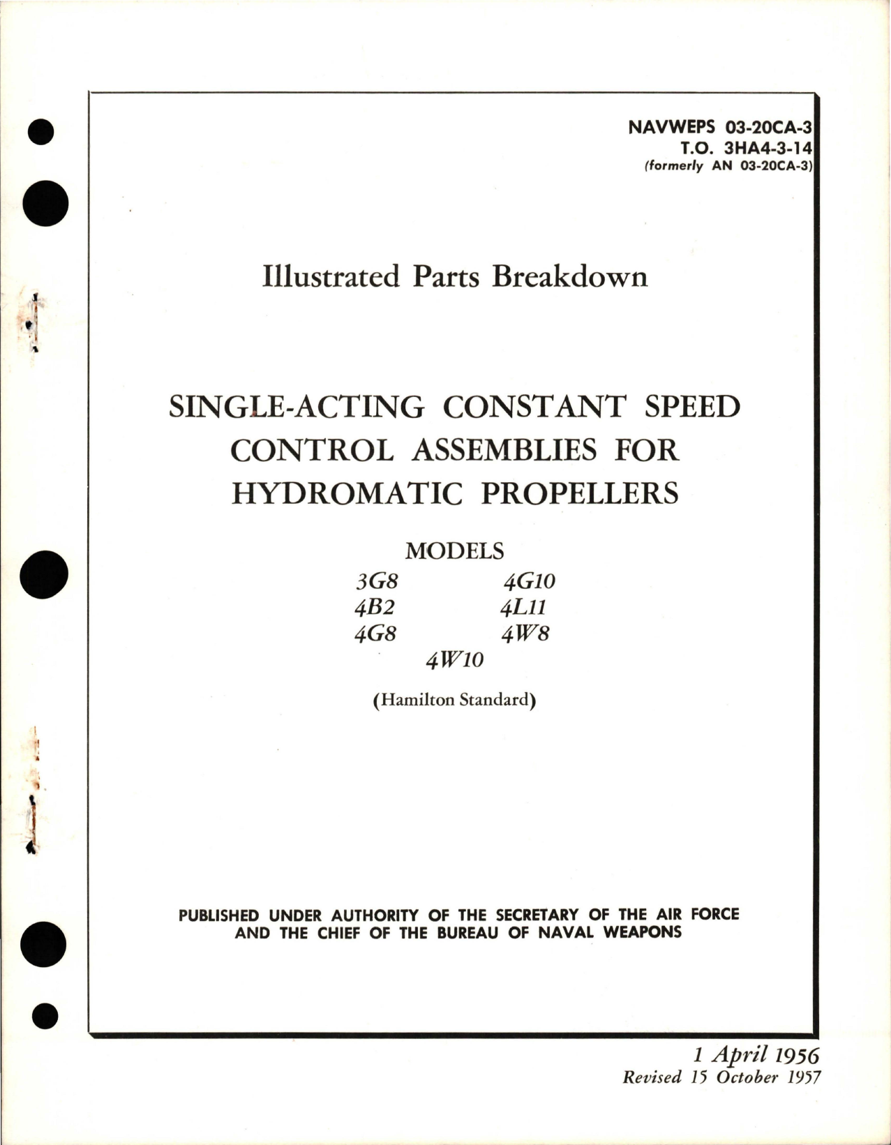 Sample page 1 from AirCorps Library document: Illustrated Parts Breakdown for Single Acting Constant Speed Control Assemblies for Hydromatic Propellers