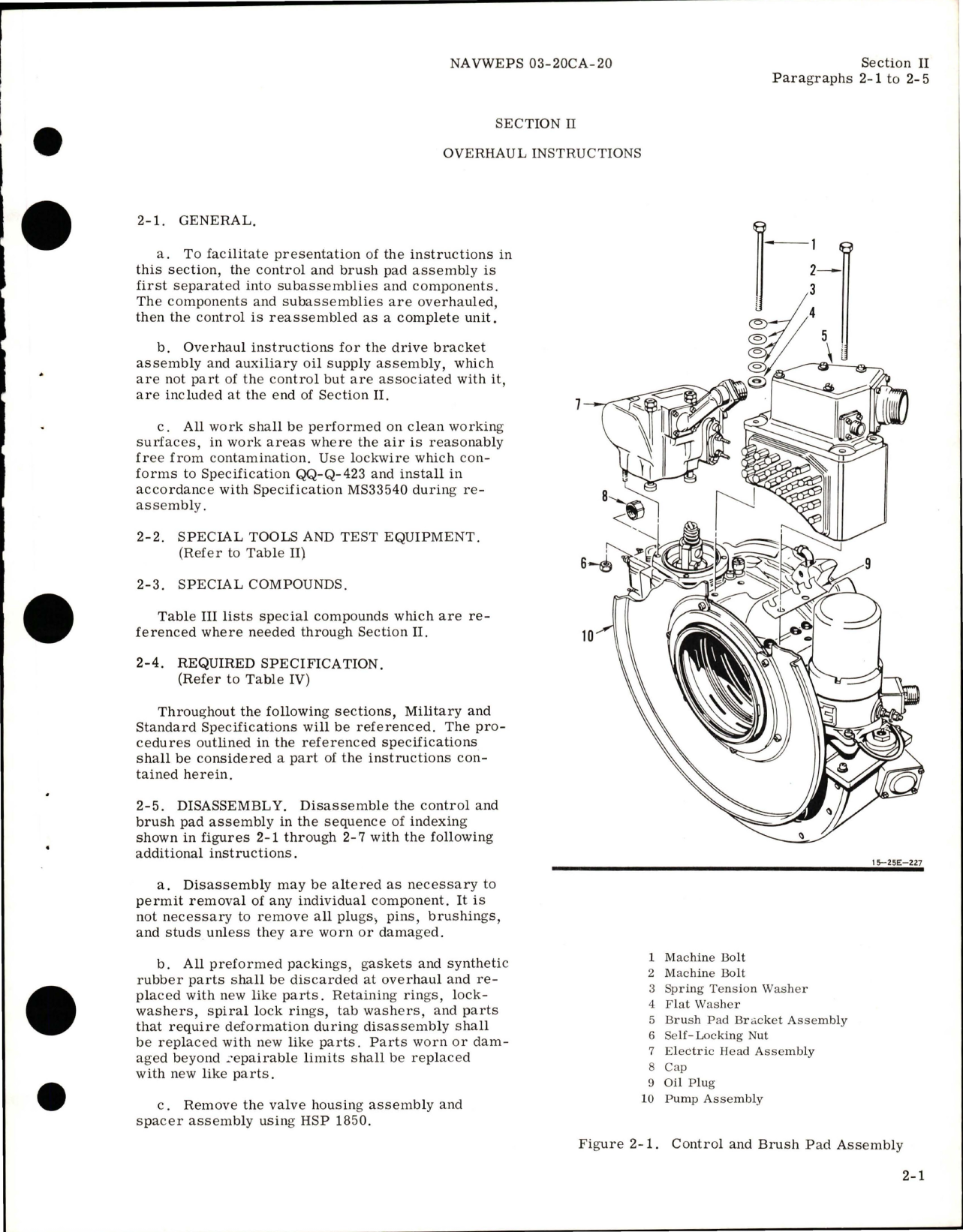 Sample page 5 from AirCorps Library document: Overhaul Instructions for Control & Brush Pad Assy, Drive Bracket Assy, and Auxiliary Oil Supply Assy