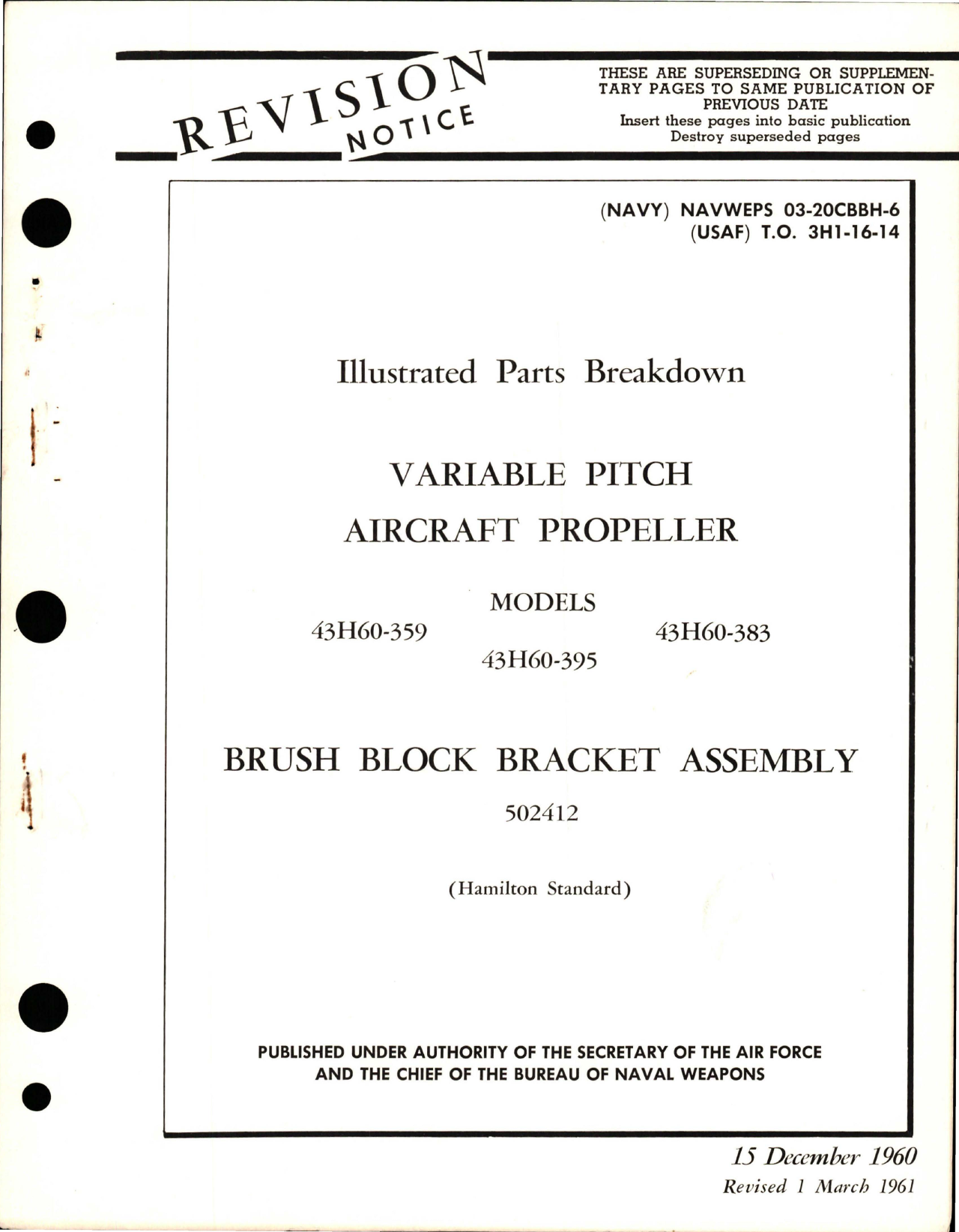 Sample page 1 from AirCorps Library document: Illustrated Parts Breakdown for Variable Pitch Propeller and Brush Block Bracket Assembly