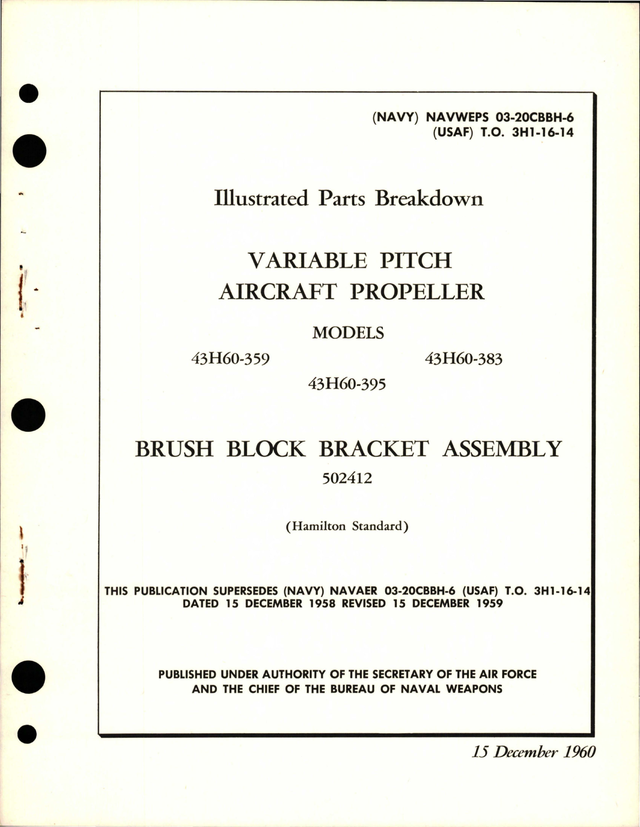 Sample page 1 from AirCorps Library document: Illustrated Parts Breakdown for Variable Pitch Propeller and Brush Block Bracket Assembly