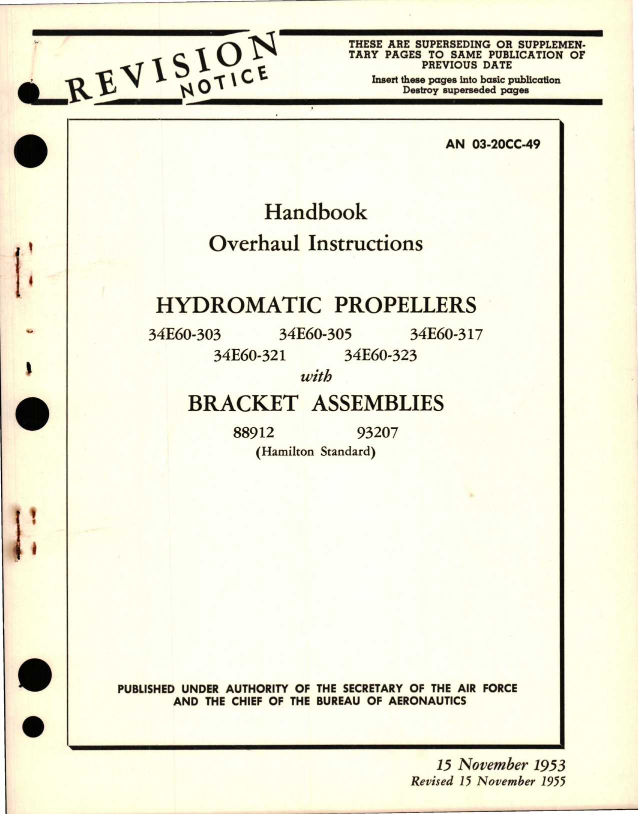 Sample page 1 from AirCorps Library document: Overhaul Instructions for Hydromatic Propellers and Bracket Assemblies