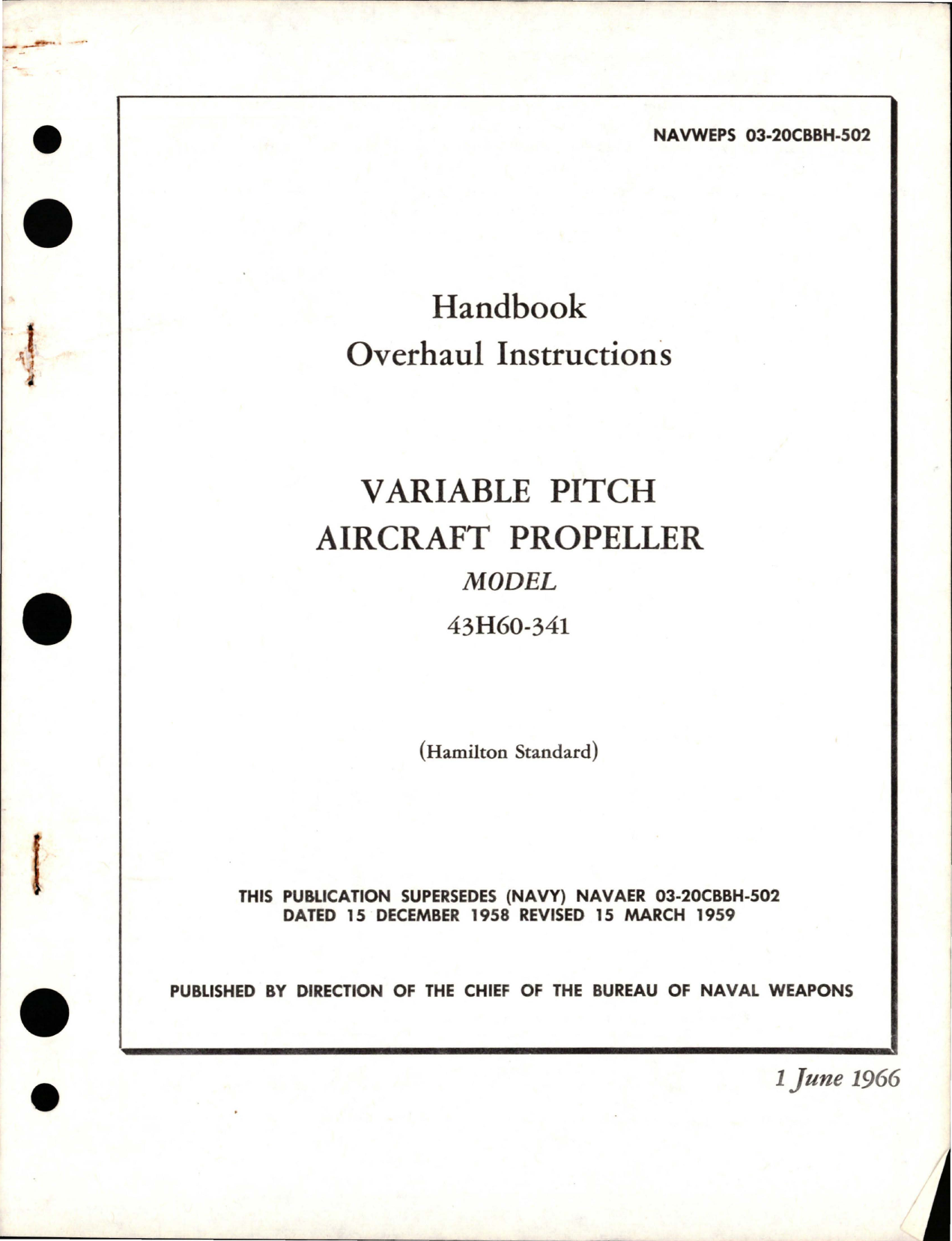 Sample page 1 from AirCorps Library document: Overhaul Instructions for Variable Pitch Propeller - Model 43H60-341