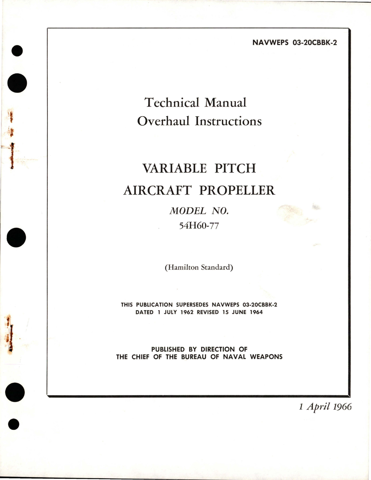 Sample page 1 from AirCorps Library document: Overhaul Instructions for Variable Pitch Propeller - Model 54H60-77