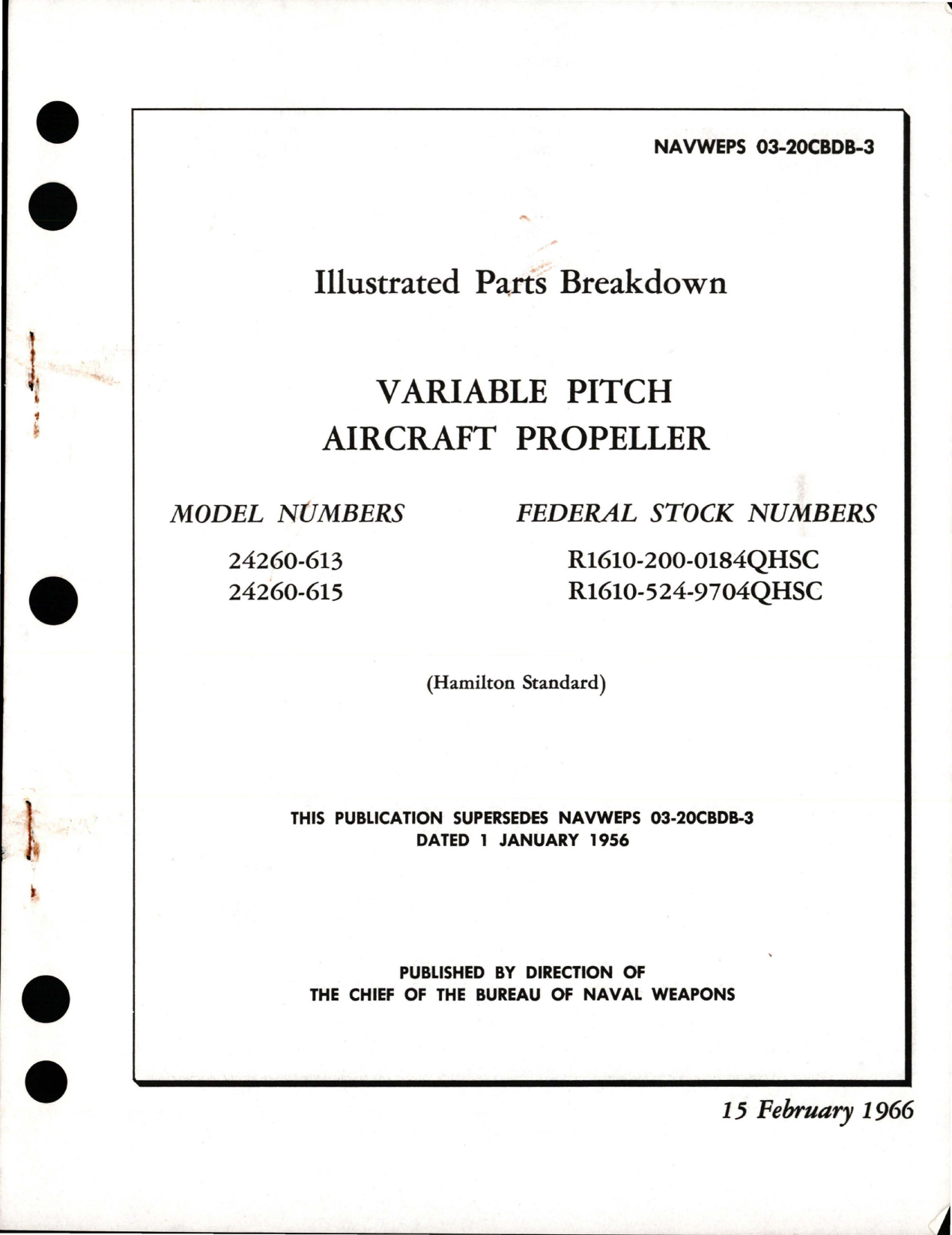 Sample page 1 from AirCorps Library document: Illustrated Parts Breakdown for Variable Pitch Propeller - Models 24260-613 and 24260-615