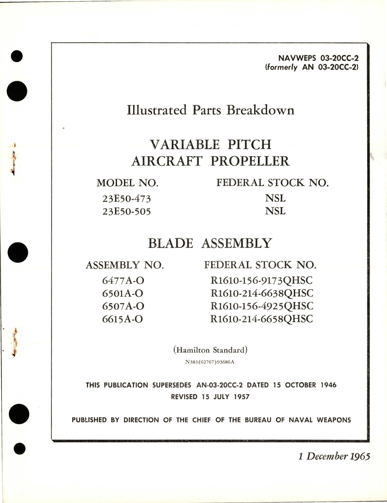 Sample page 1 from AirCorps Library document: Illustrated Parts for Variable Pitch Aircraft Propeller and Blade Assembly