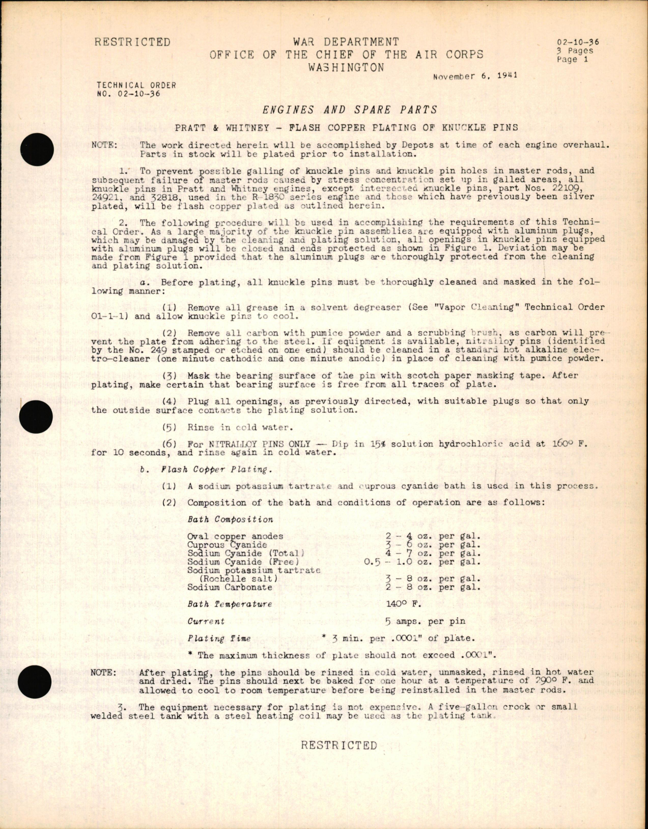 Sample page 1 from AirCorps Library document: Flash Copper Plating of Knuckle Pins on Pratt & Whitney Engines