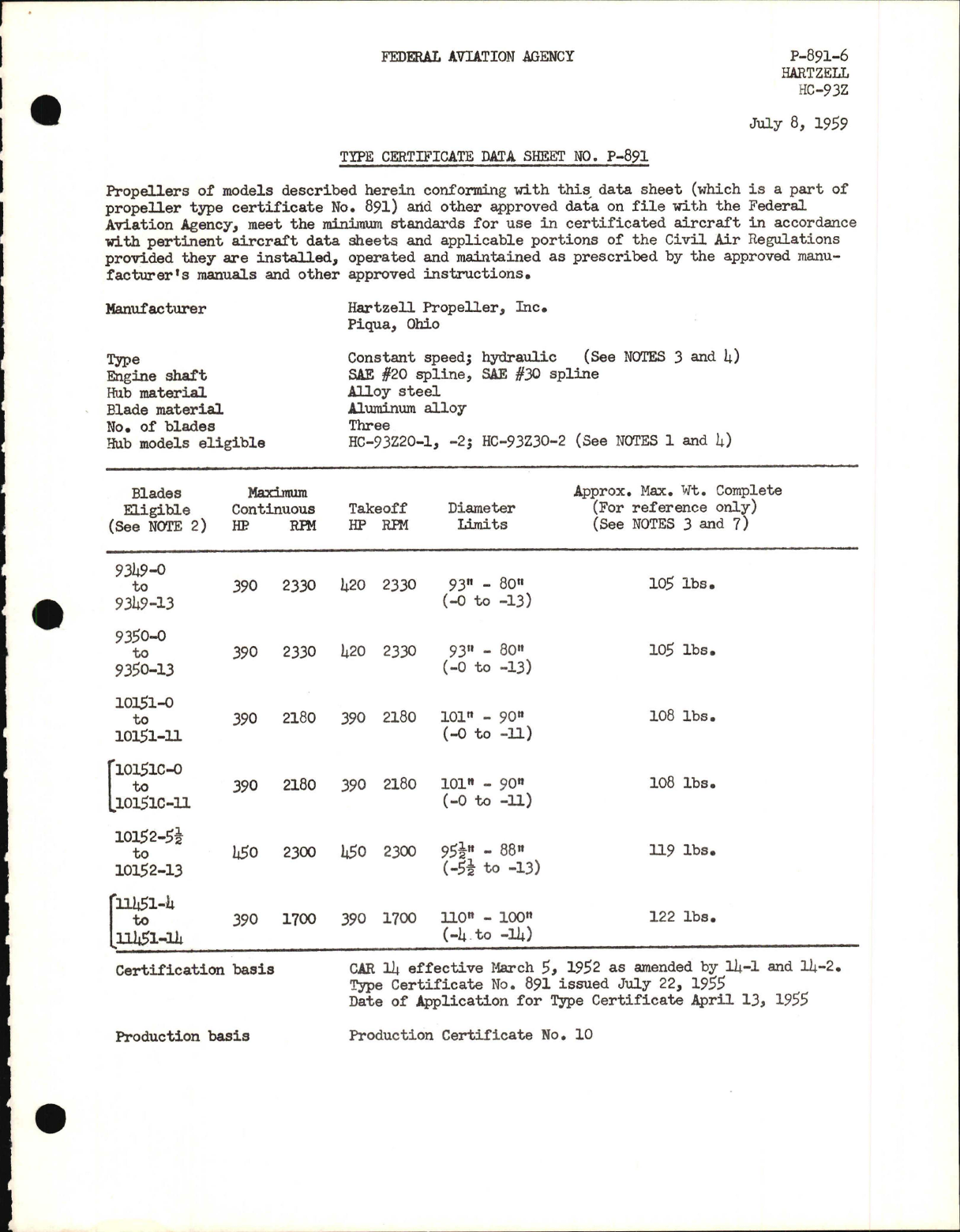 Sample page 1 from AirCorps Library document: HC-93Z - Type Certificate