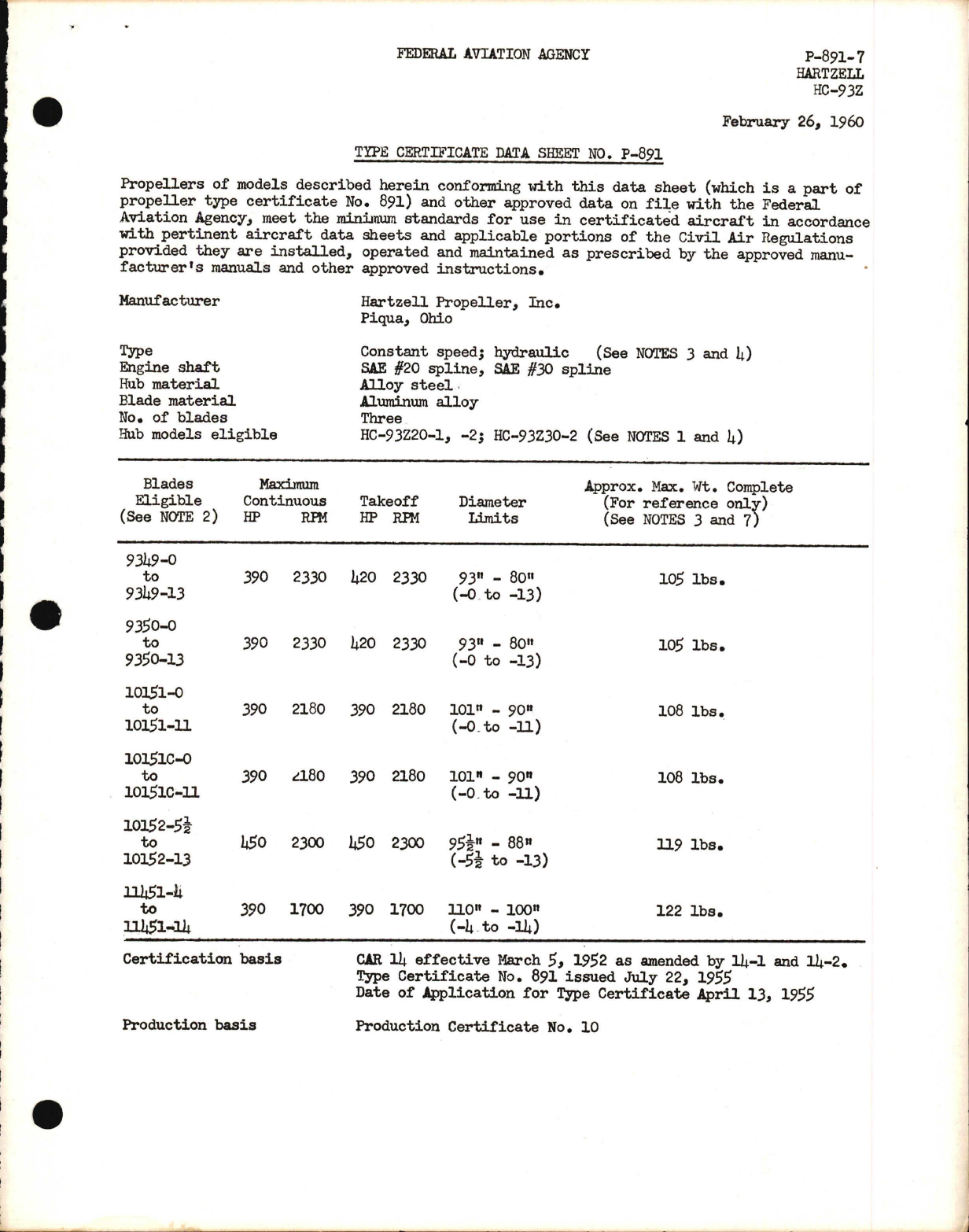 Sample page 1 from AirCorps Library document: HC-93Z - Type Certificate