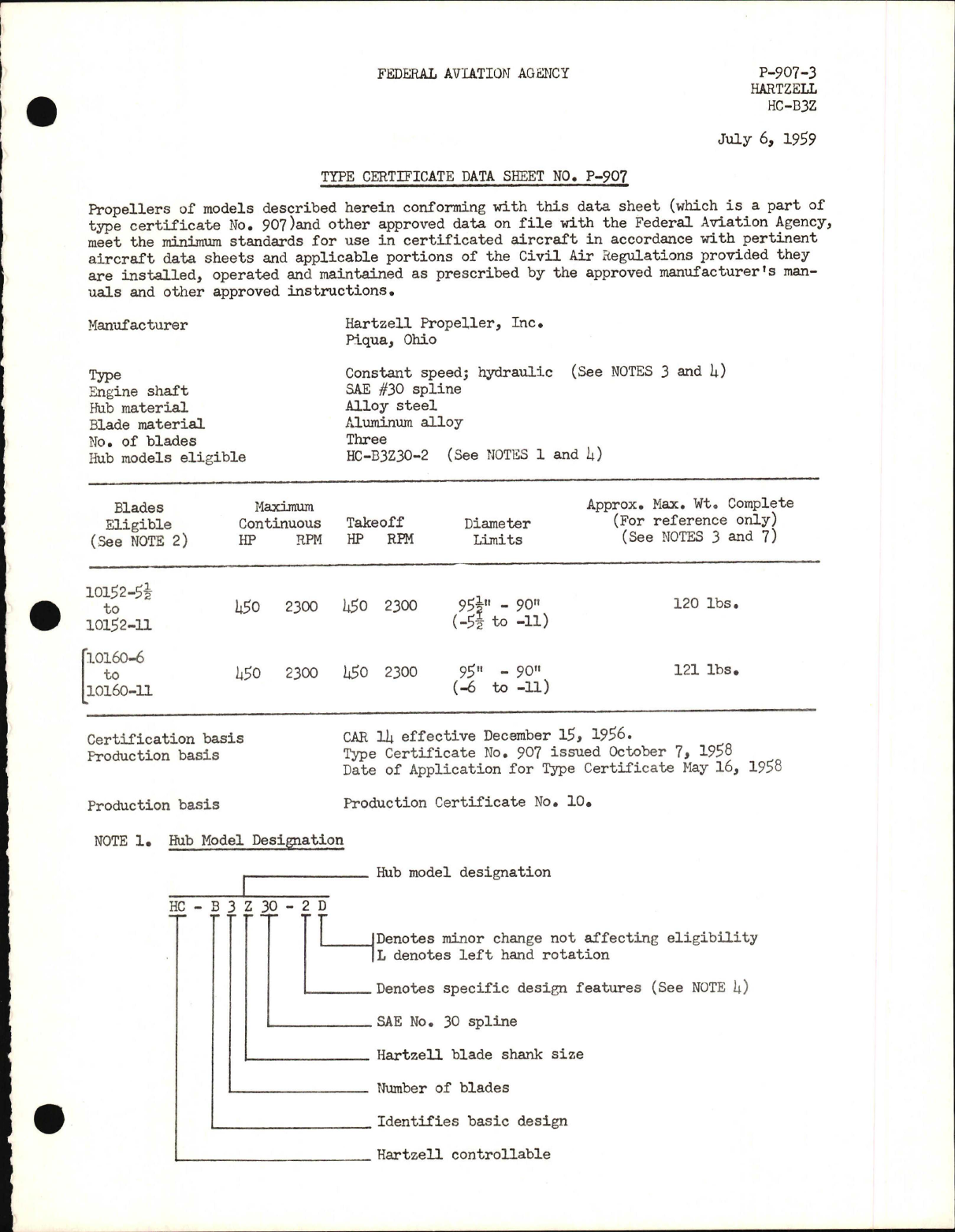 Sample page 1 from AirCorps Library document:  HC-B3Z - Type Certificate