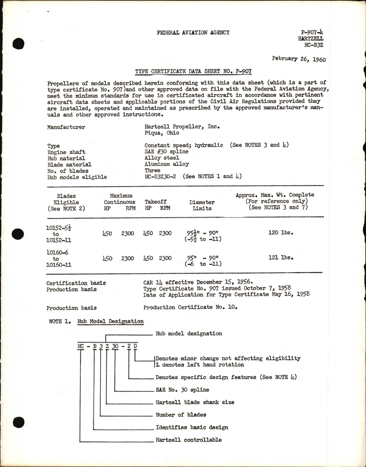 Sample page 1 from AirCorps Library document: HC-B3Z - Type Certificate