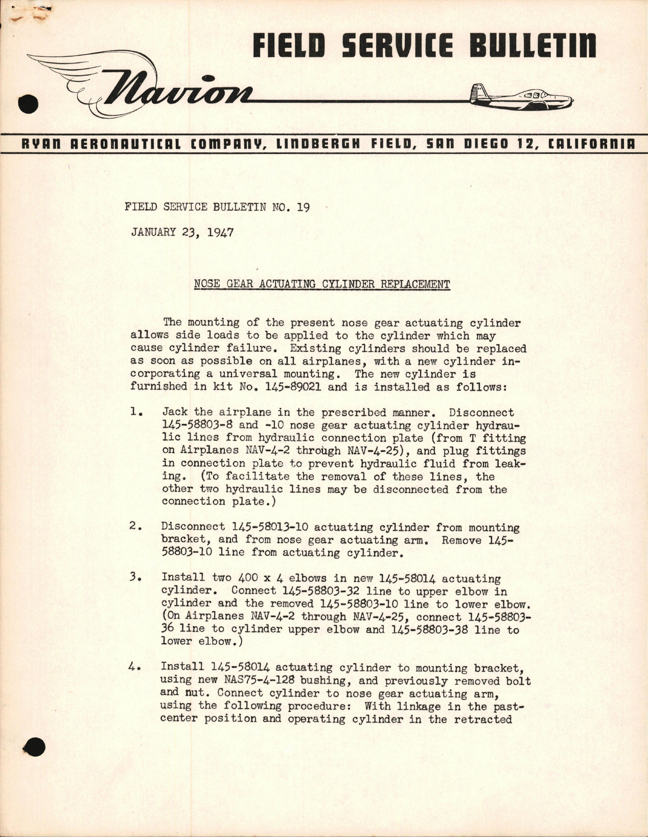 Sample page 1 from AirCorps Library document: Nose Gear Actuating Cylinder Replacement