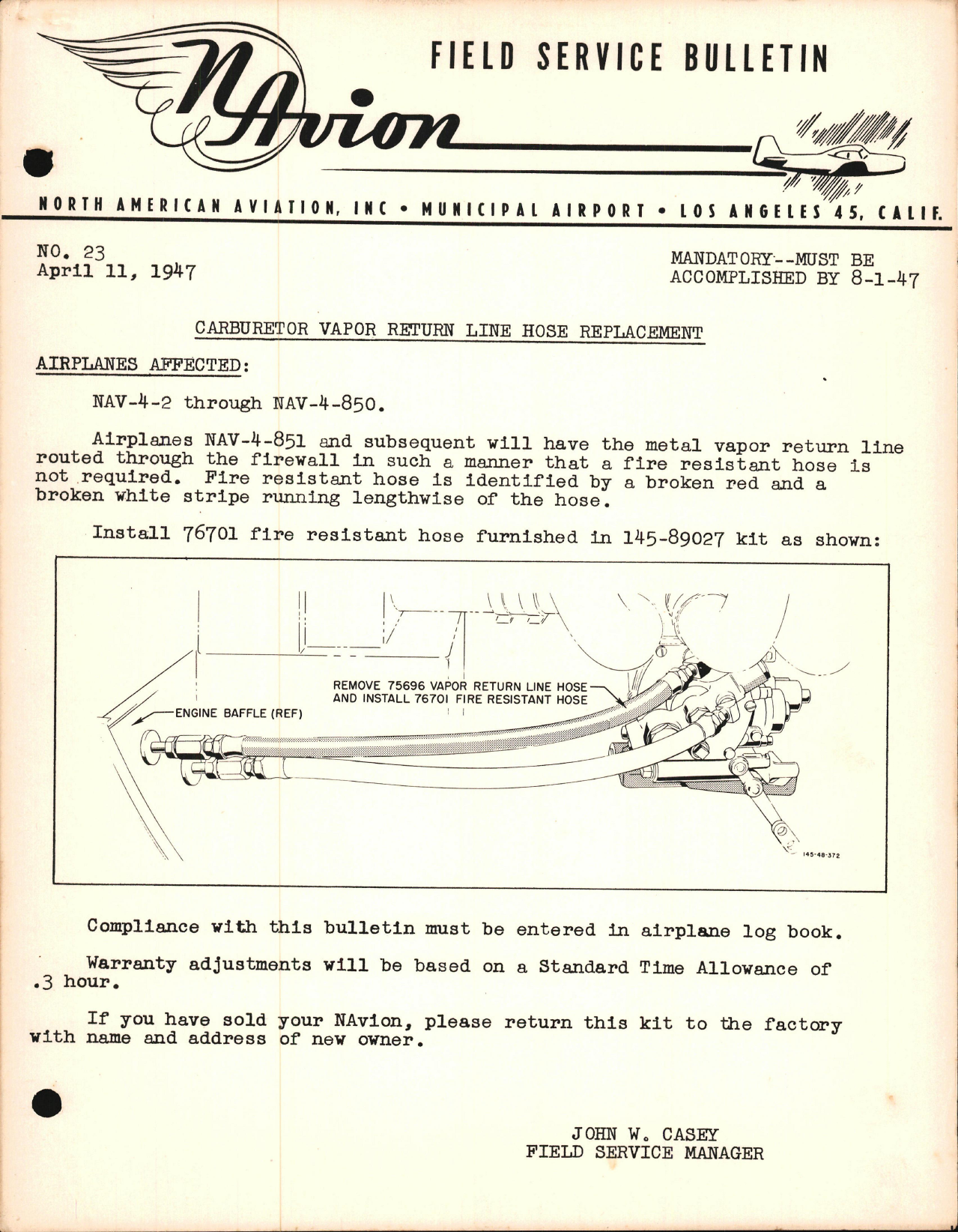 Sample page 1 from AirCorps Library document: Carburetor Vapor Return Line Hose Replacement