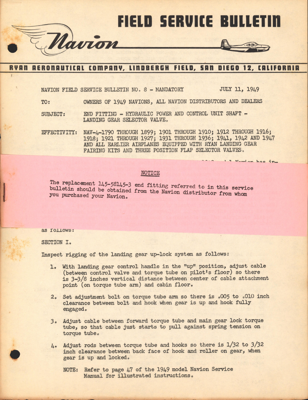 Sample page 1 from AirCorps Library document: End Fitting, Hydraulic Power and Control Unit Shaft, Landing Gear Selector Valve