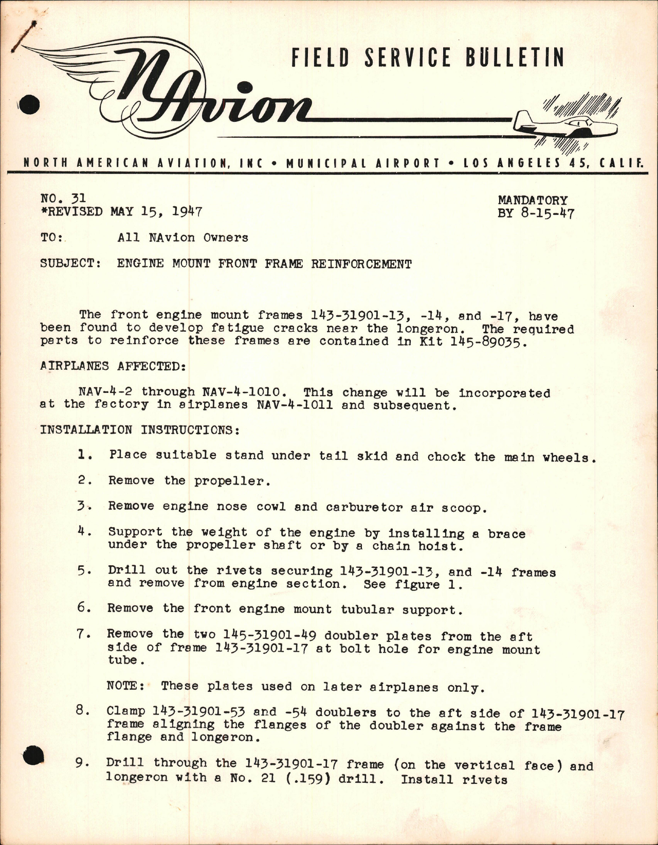 Sample page 1 from AirCorps Library document: Engine Mount Front Frame Reinforcement