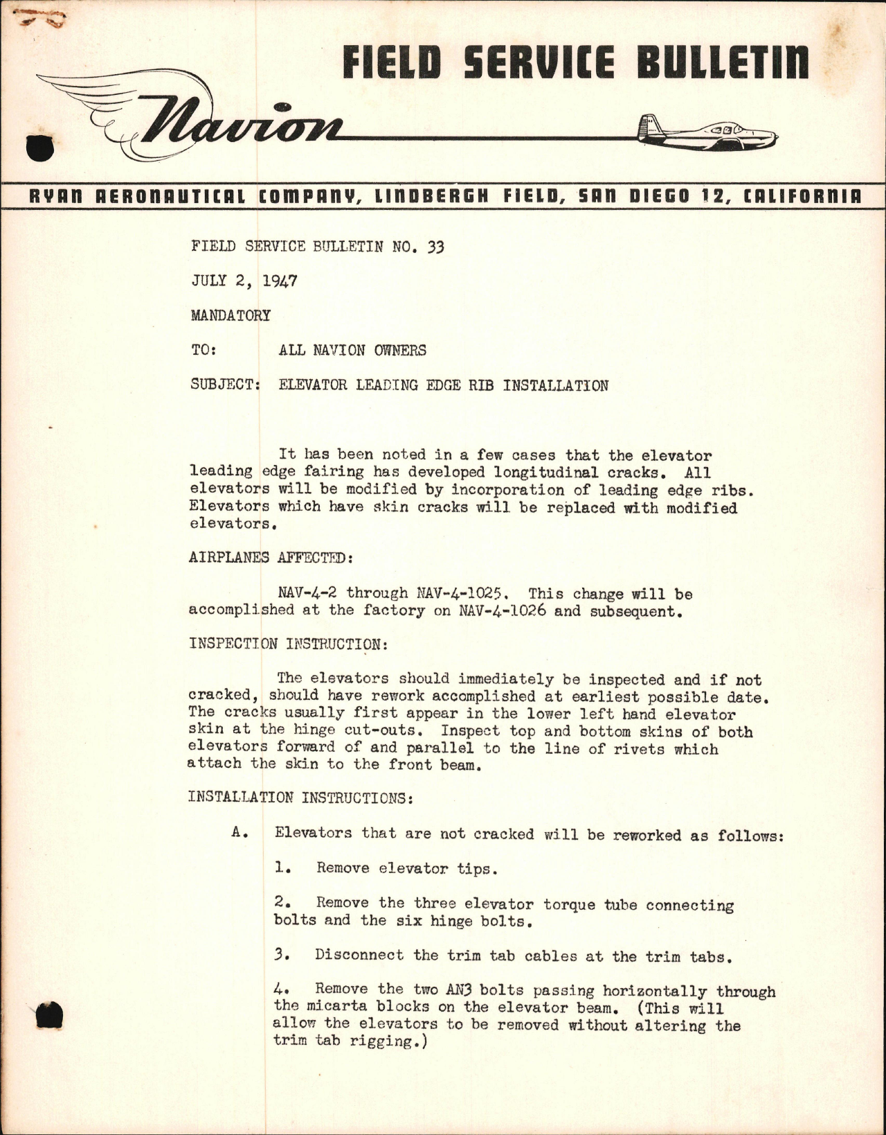 Sample page 1 from AirCorps Library document: Elevator Leading Edge Rib Installation