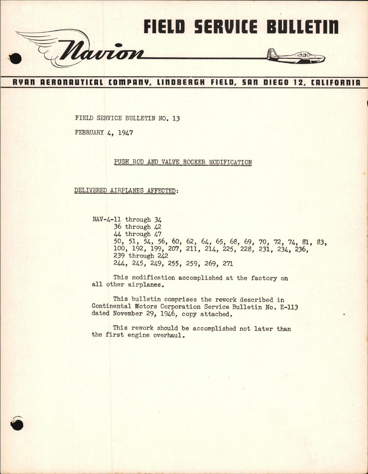 Sample page 1 from AirCorps Library document: Push Rod and Valve Rocker Modification