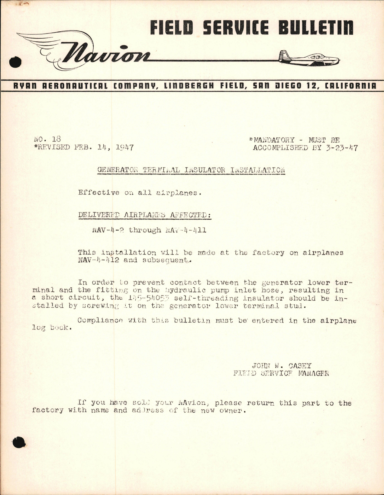 Sample page 1 from AirCorps Library document: Generator Terminal Insulator Installation