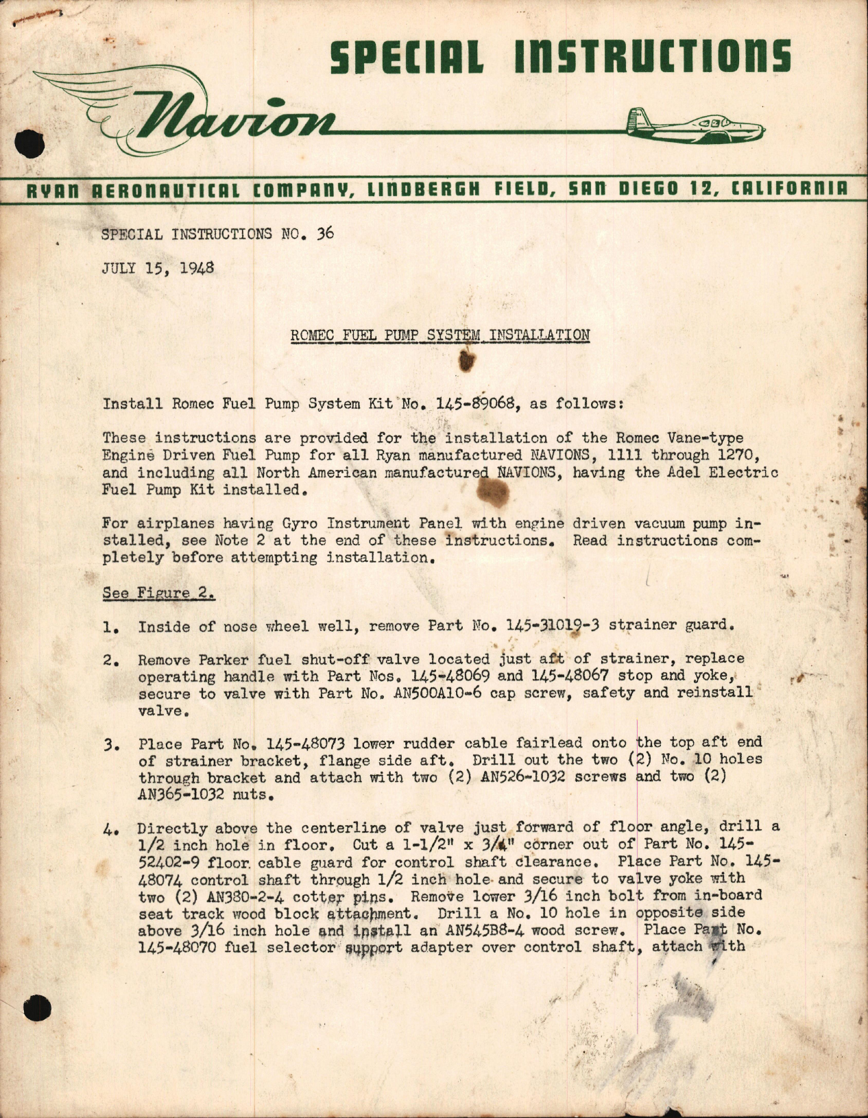 Sample page 1 from AirCorps Library document: Romec Fuel Pump System Installation