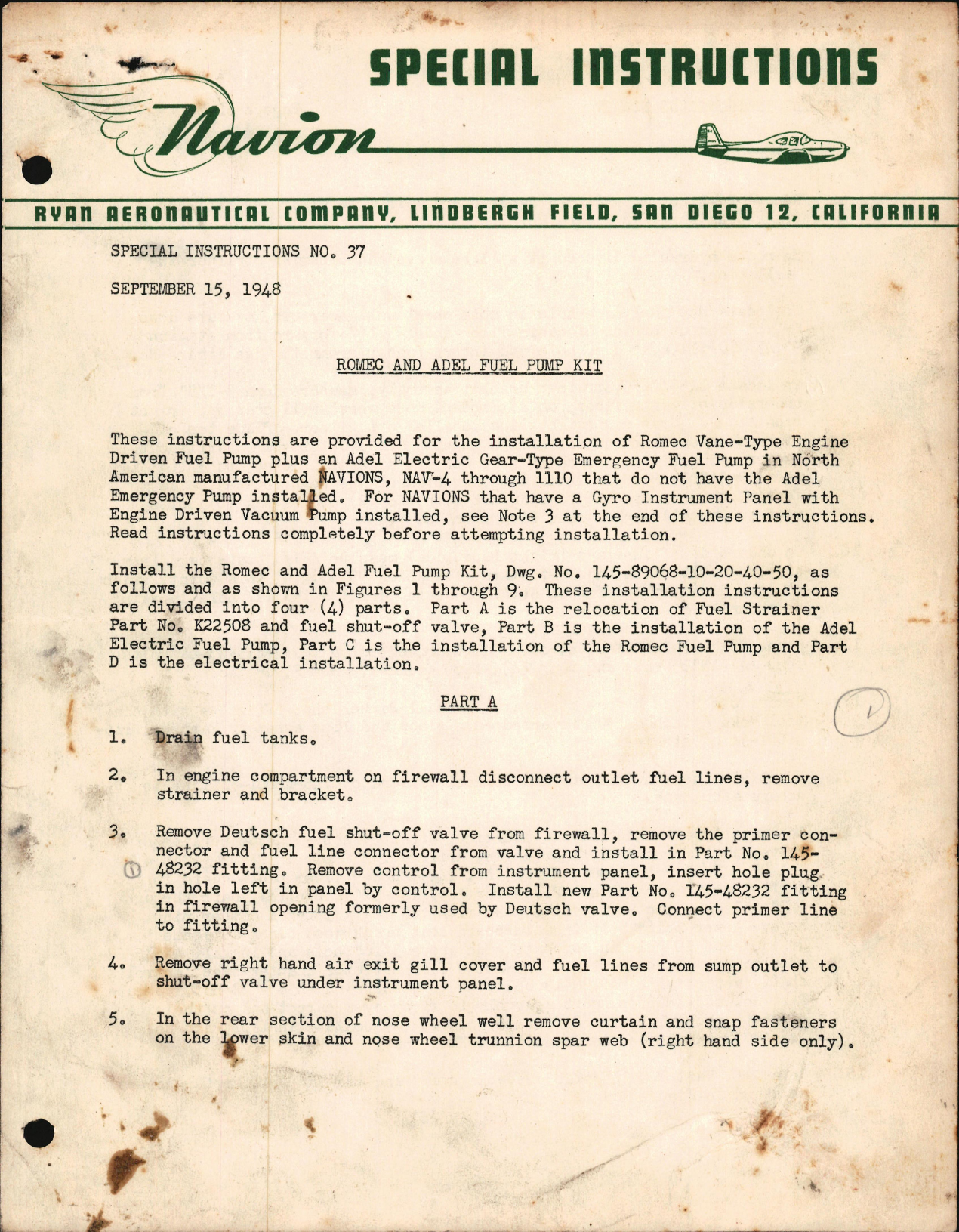 Sample page 1 from AirCorps Library document: Romec and Adel Fuel Pump Kit