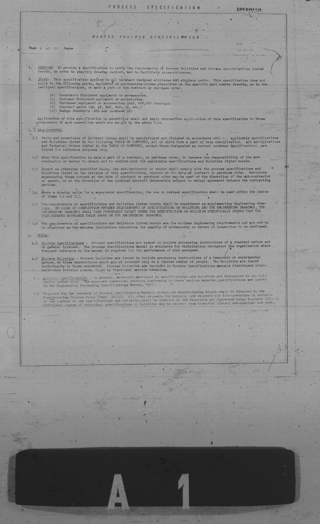 Sample page 1 from AirCorps Library document: Lockheed Master Process Specification