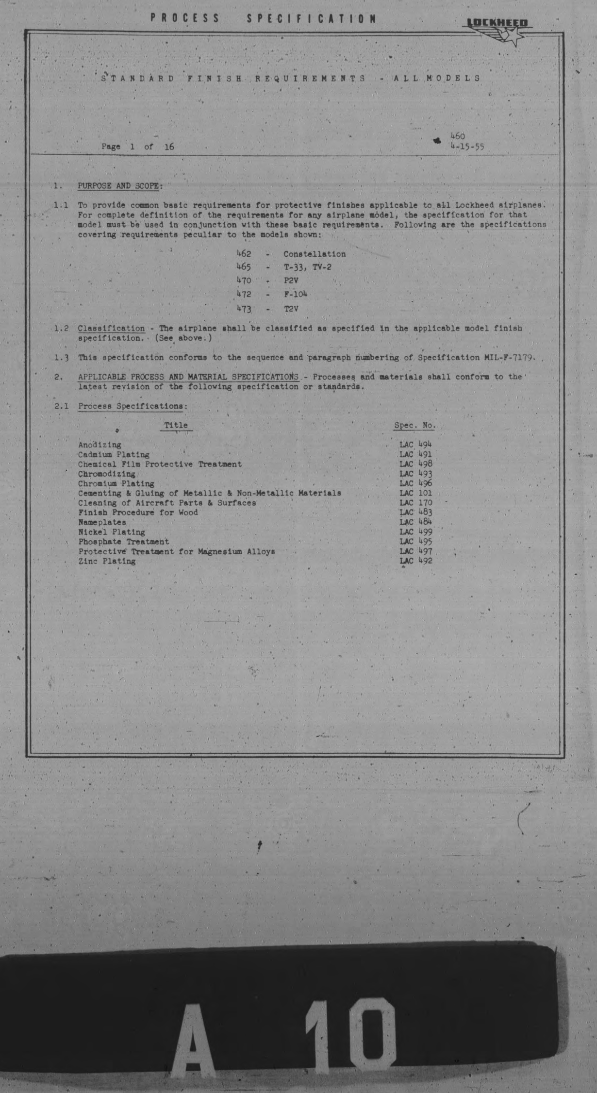 Sample page 1 from AirCorps Library document: Standard Finish Requirements - All Models
