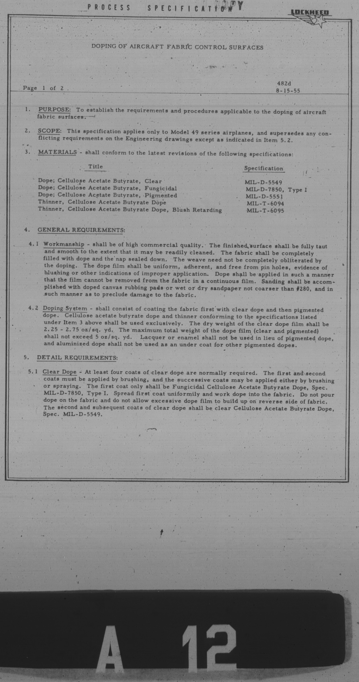 Sample page 1 from AirCorps Library document: Doping of Aircraft Fabric Control Surfaces