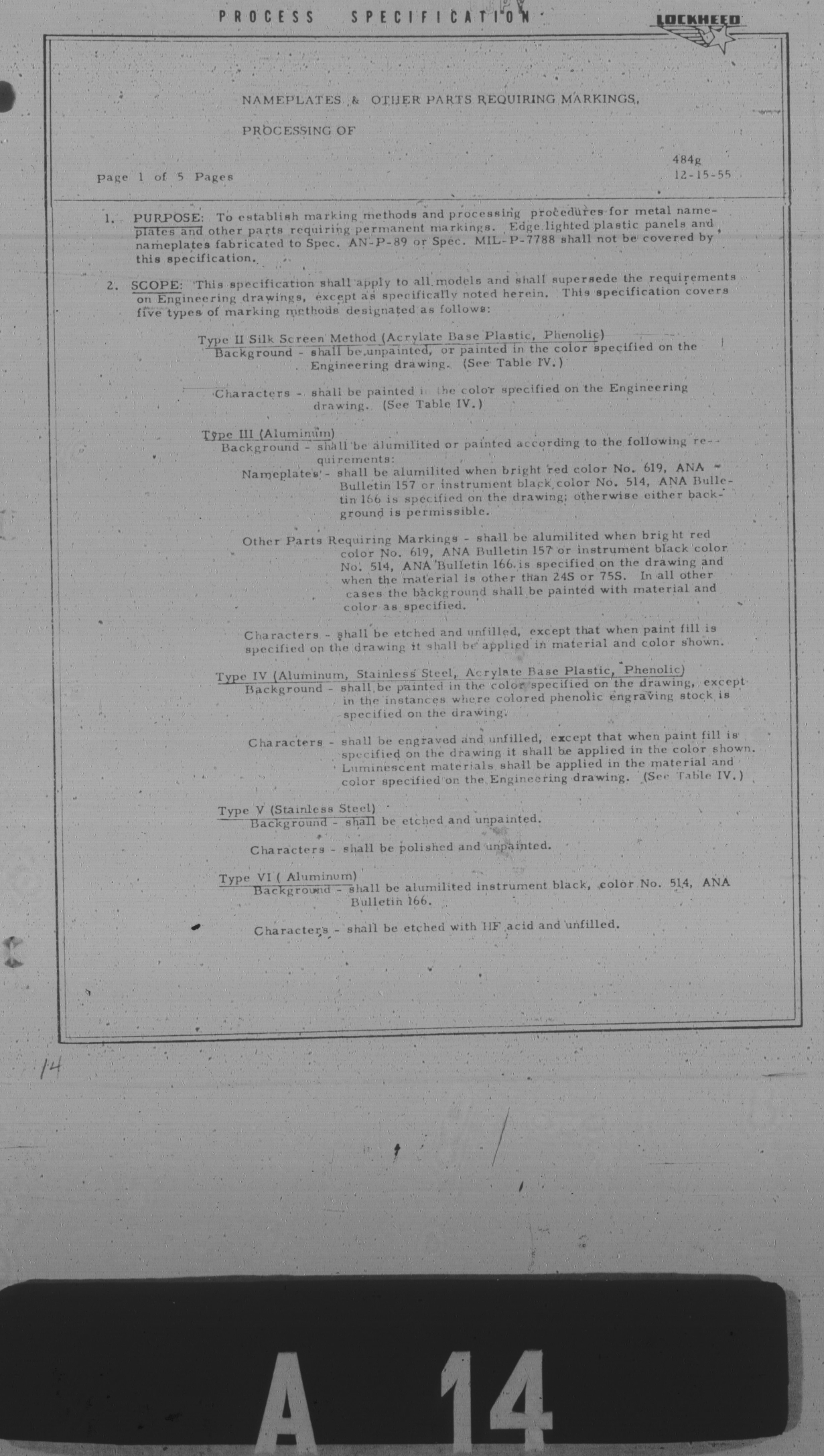 Sample page 1 from AirCorps Library document: Process of Nameplates & Outer Part Requiring Markings