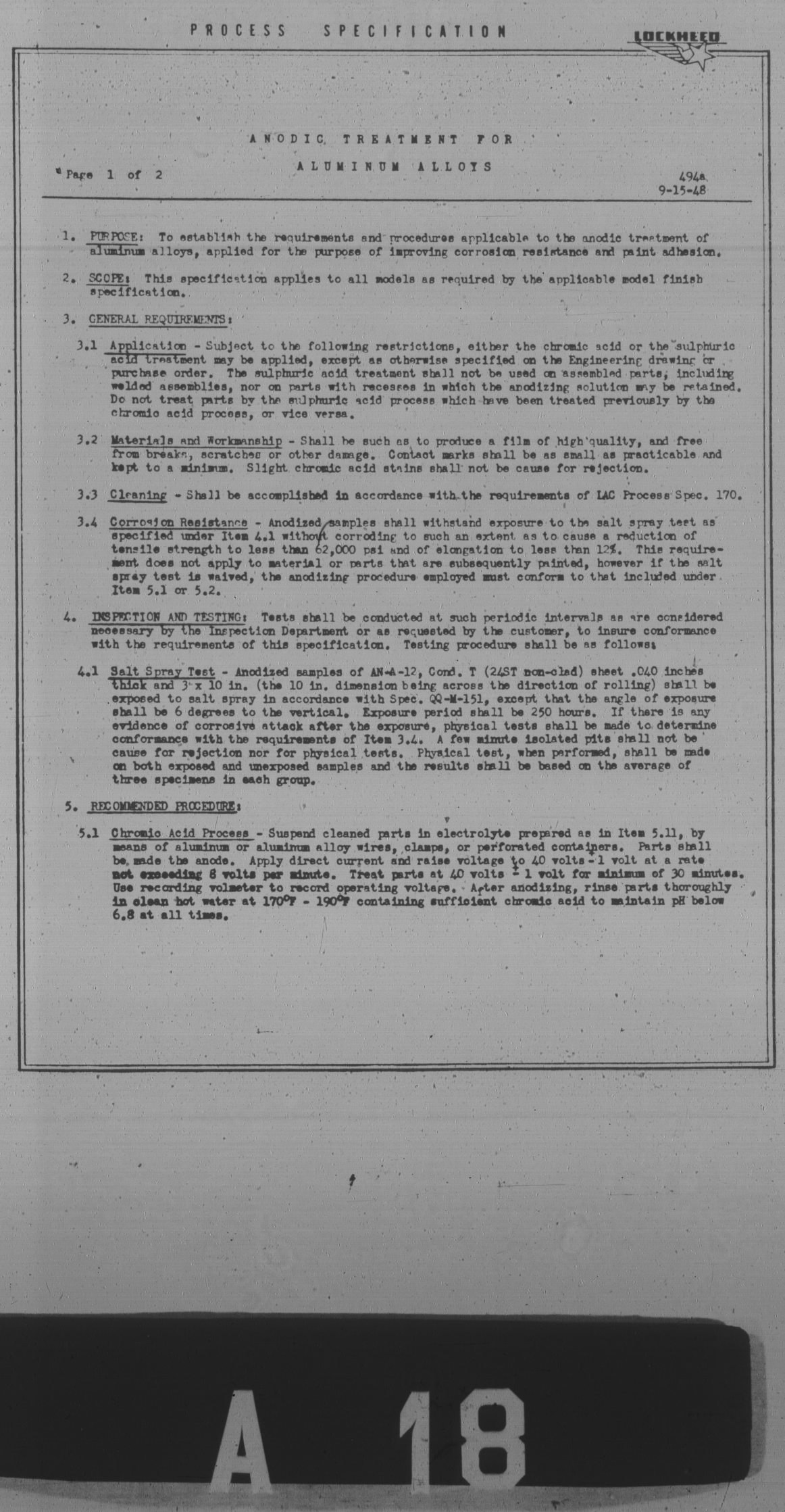Sample page 1 from AirCorps Library document: Anodic Treatment for Aluminum Alloys