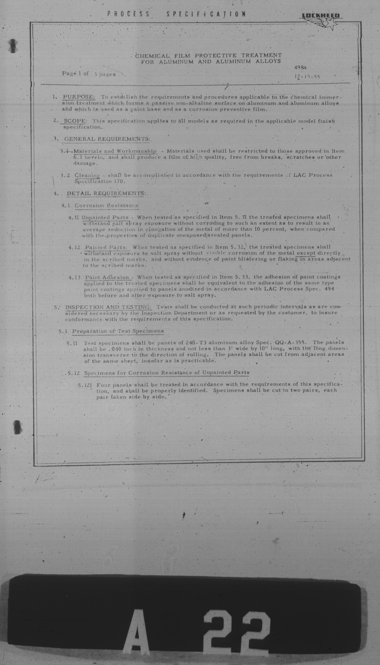 Sample page 1 from AirCorps Library document: Chemical Film Protective Treatment for Aluminum and Aluminum Alloys