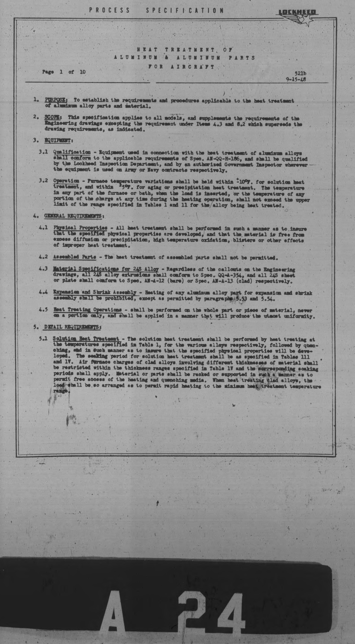 Sample page 1 from AirCorps Library document: Heat Treatment of Aluminum and Aluminum Parts for Aircraft