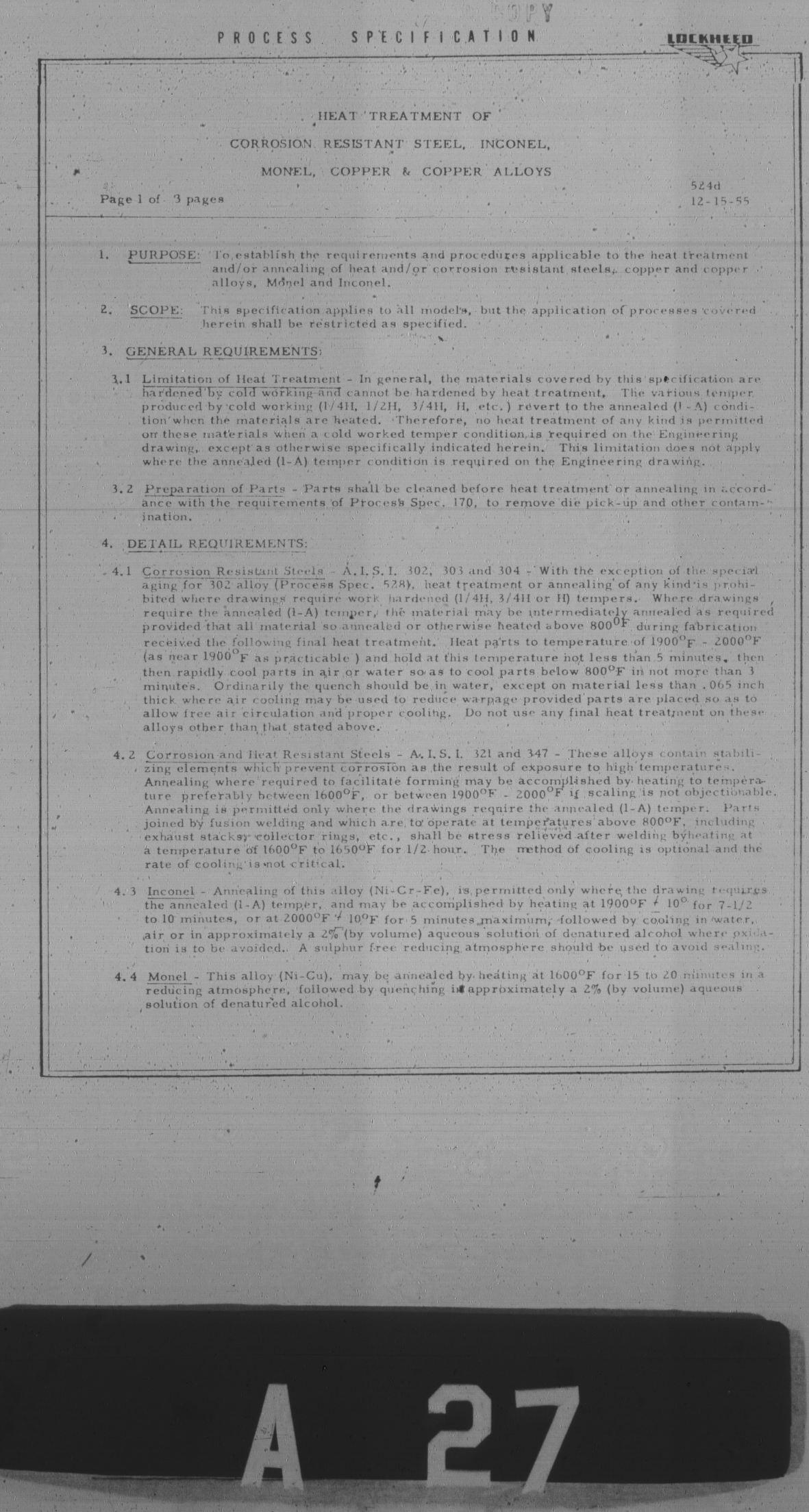 Sample page 1 from AirCorps Library document: Heat Treatment of Corrosion Resistant Steel, Inconel, Monel, Copper & Copper Alloys 
