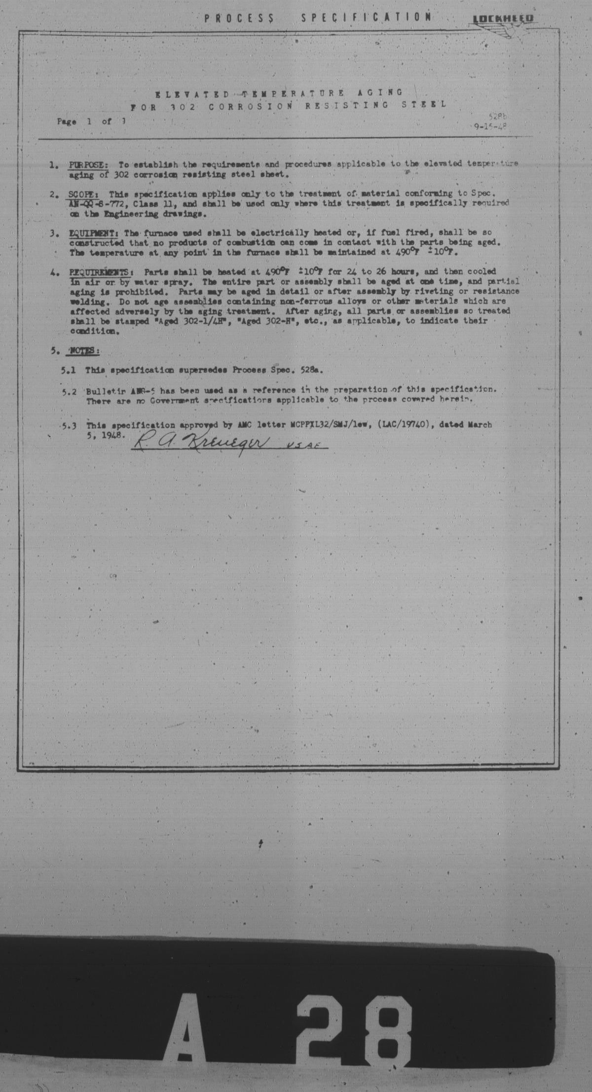 Sample page 1 from AirCorps Library document: Elevated Temperature Aging for 302 Corrosion Resistant Steel